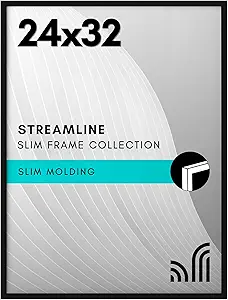 Americanflat 24x32 Poster Frame with Polished Plexiglass - Streamline Collection - Thin Border Picture Frame for Wall Display - Hanging Hardware Included - Black