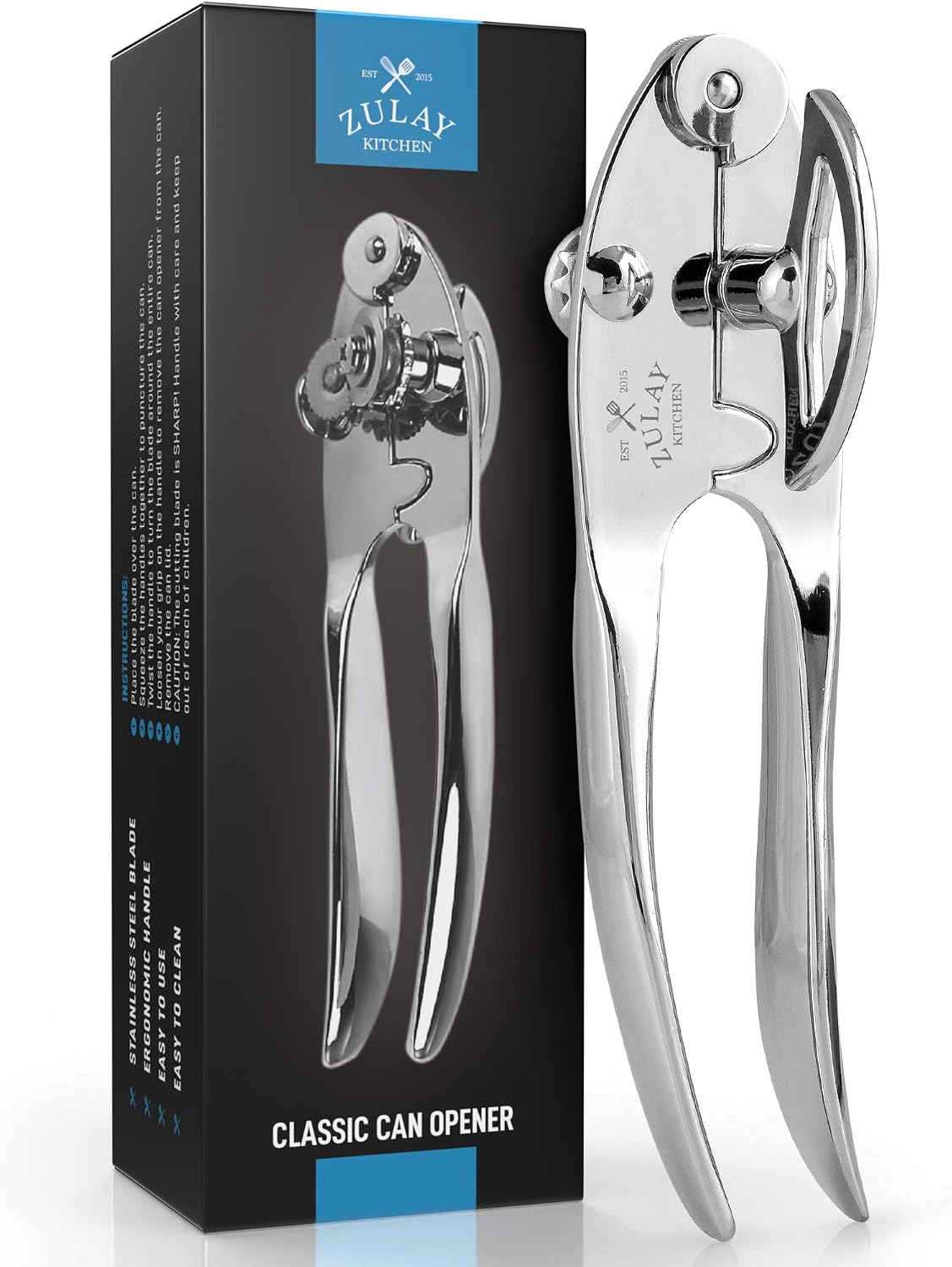 Zulay Kitchen Manual Can Opener With Smooth Comfortable Grip Handle - Easy To Turn Knob Durable Handheld Can Opener - Premium Grade Construction Hand Can Opener