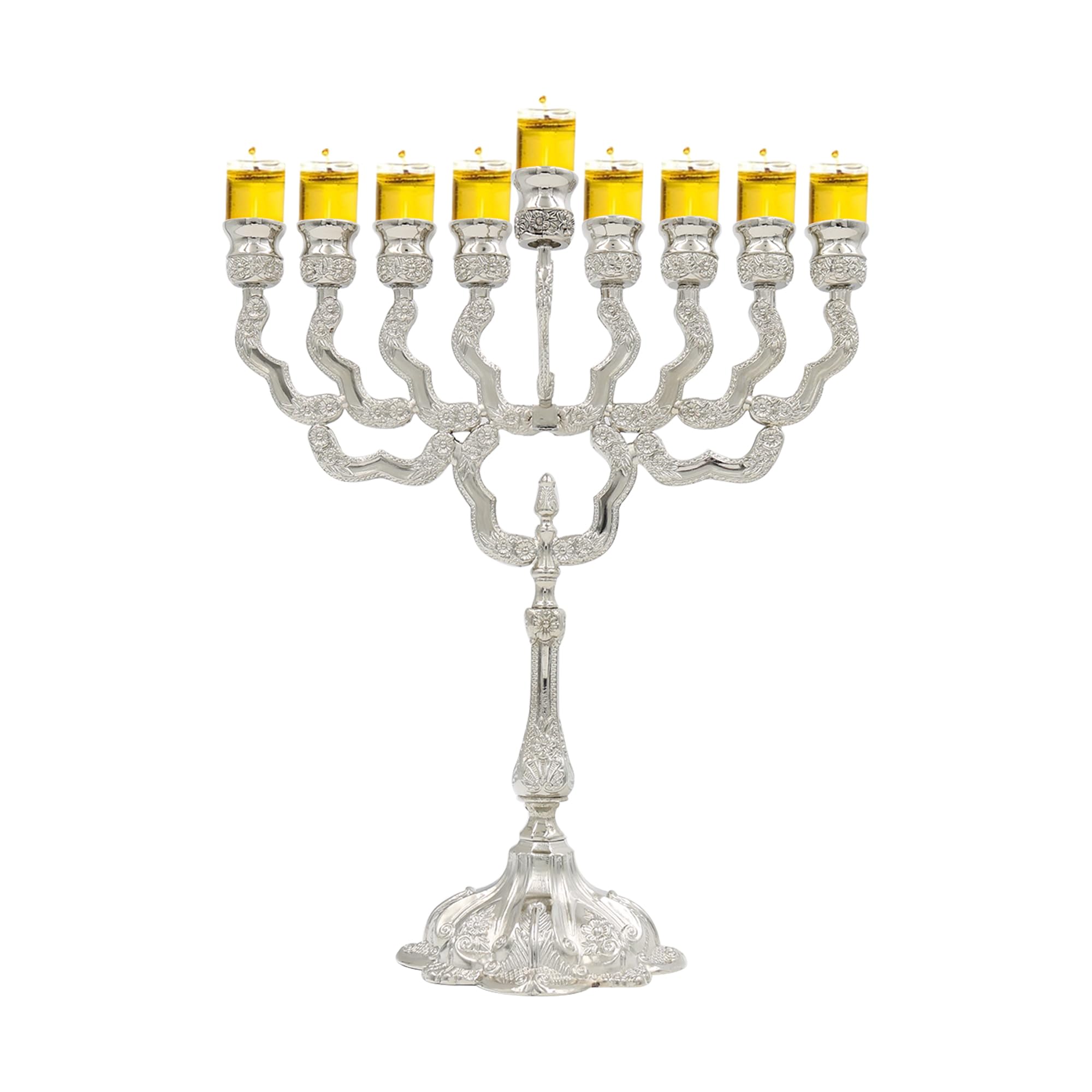 Majestic Giftware MN-HA19599NM Hanukkah Menorah, 12-Inch, Nickel Plated, Oil Menorah, 12 Inch