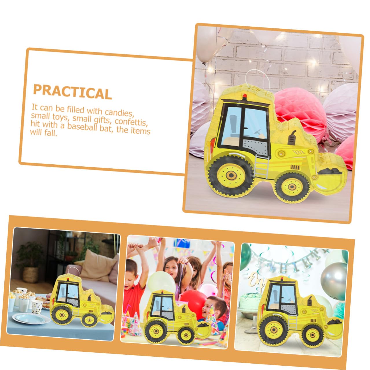 TOYANDONA Piñata de Papel Excavadora para Fiesta Infantil, Color Amarillo, 2 Piezas (piñata Palo para Golpear), Accesorio de Juego Adecuado para Cumpleaños y Eventos Temáticos