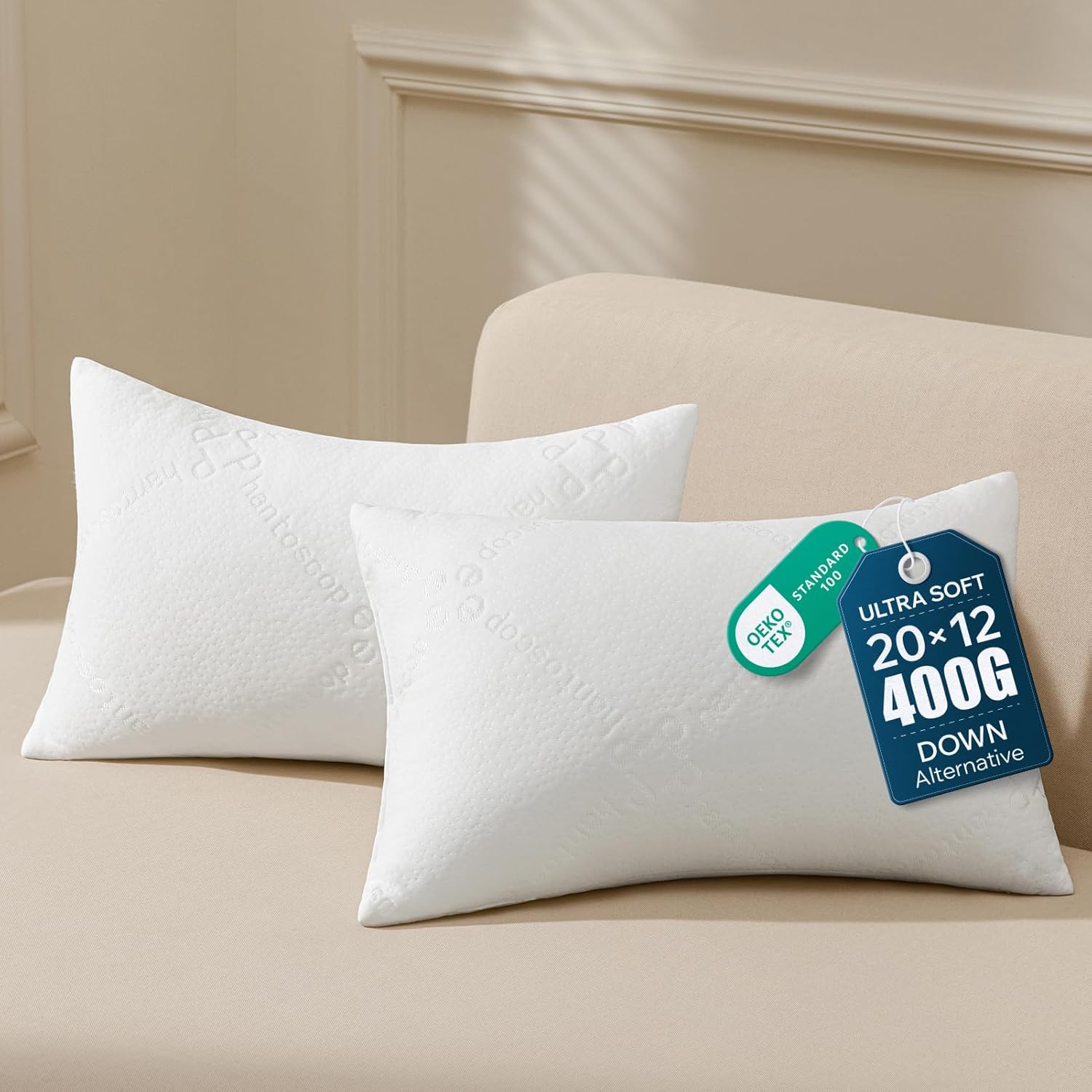 Phantoscope Premium 12x20 Throw Pillow Inserts, Ultra-Soft Air Layer Pillow Inserts Down Alternative Decorative Throw Pillows for Couch, Bedroom, Lumbar Cushion Sham Stuffer, Pack of 2