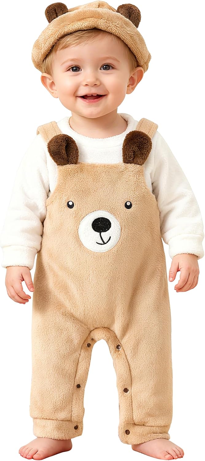 Adorable Warm Baby Bear Romper Set with Hat Stylish 3 Piece Fall Winter Outfit for 0 18M Infant Boys Girls Adorable Warm Baby Bear Romper Set with Hat Stylish 3 Piece Fall Winter Outfit for 0 18M Infant Boys Girls