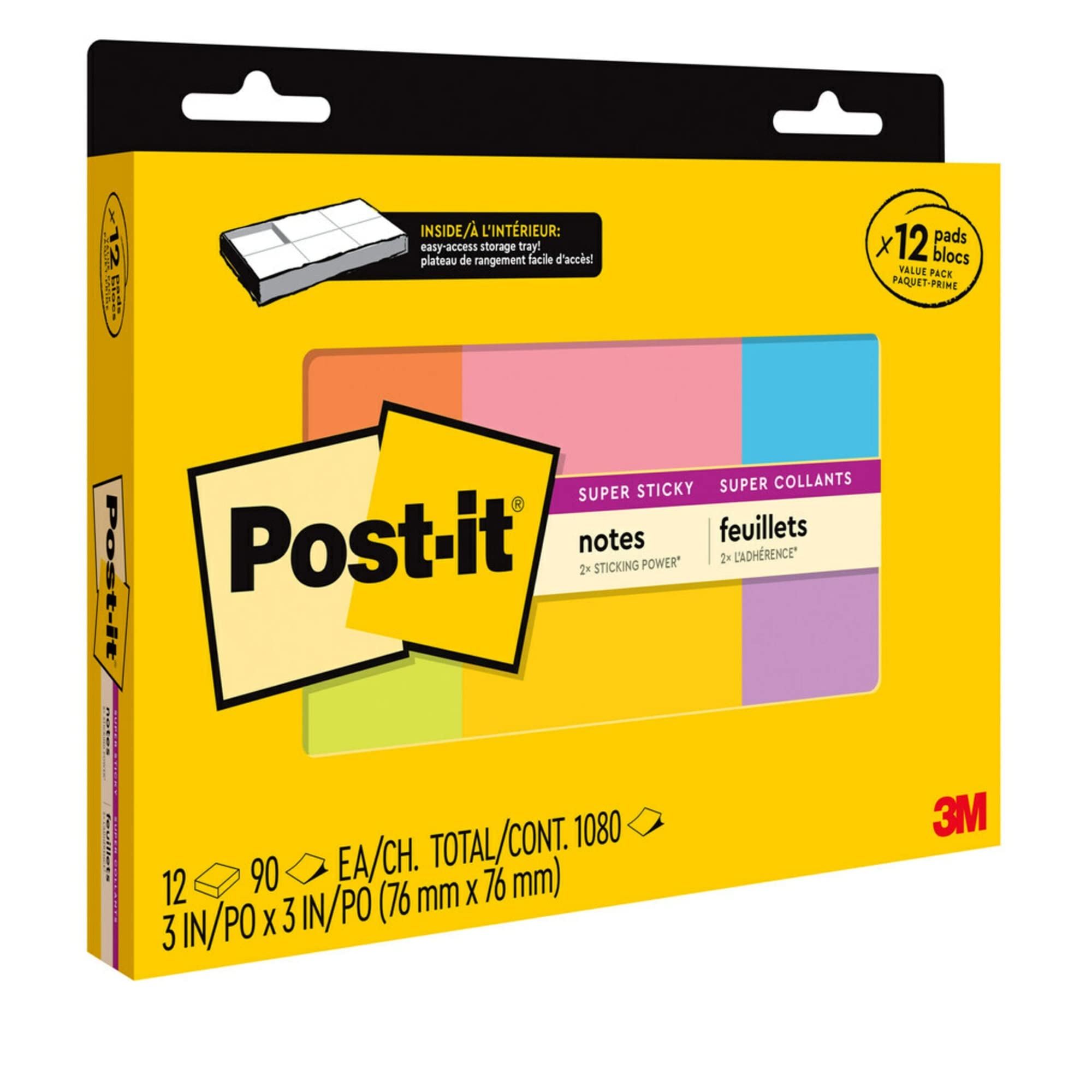 Post-it® Haftnotizen, 7,6 x 7,6 cm, verschiedene Farben, 90 Blatt pro Block, 12 Blöcke