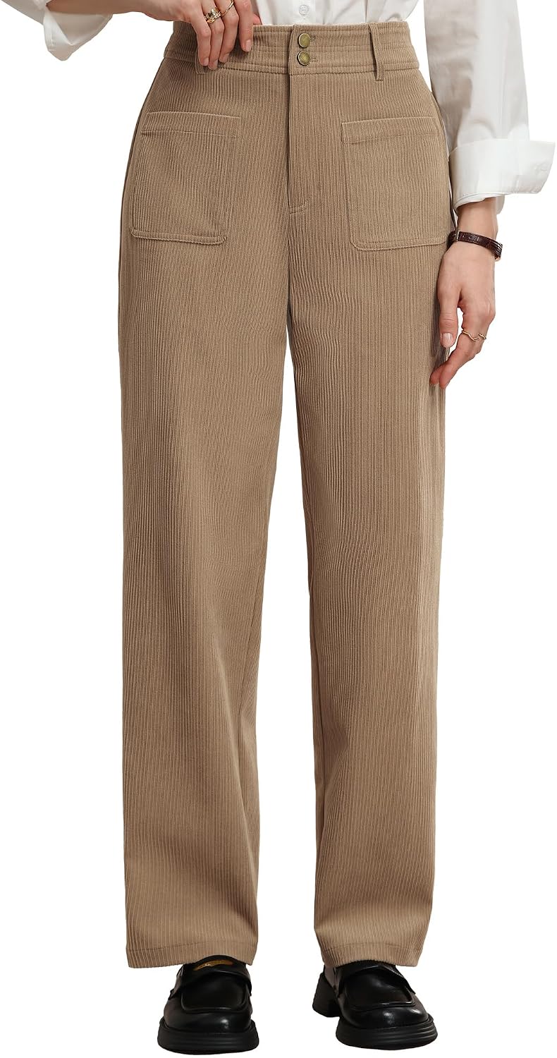 GRACE KARIN Casual Corduroy Pants for Women 2026 Pencil Trousers Khaki XL