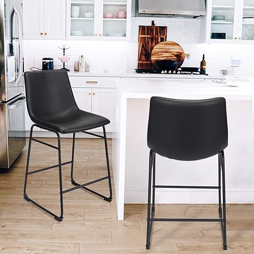 Miniatura 2 de ErgoDesign Juego de 2 taburetes de bar de 26 pulgadas con respaldo, silla de bar de fibra de carbono con patas de metal (gris claro)