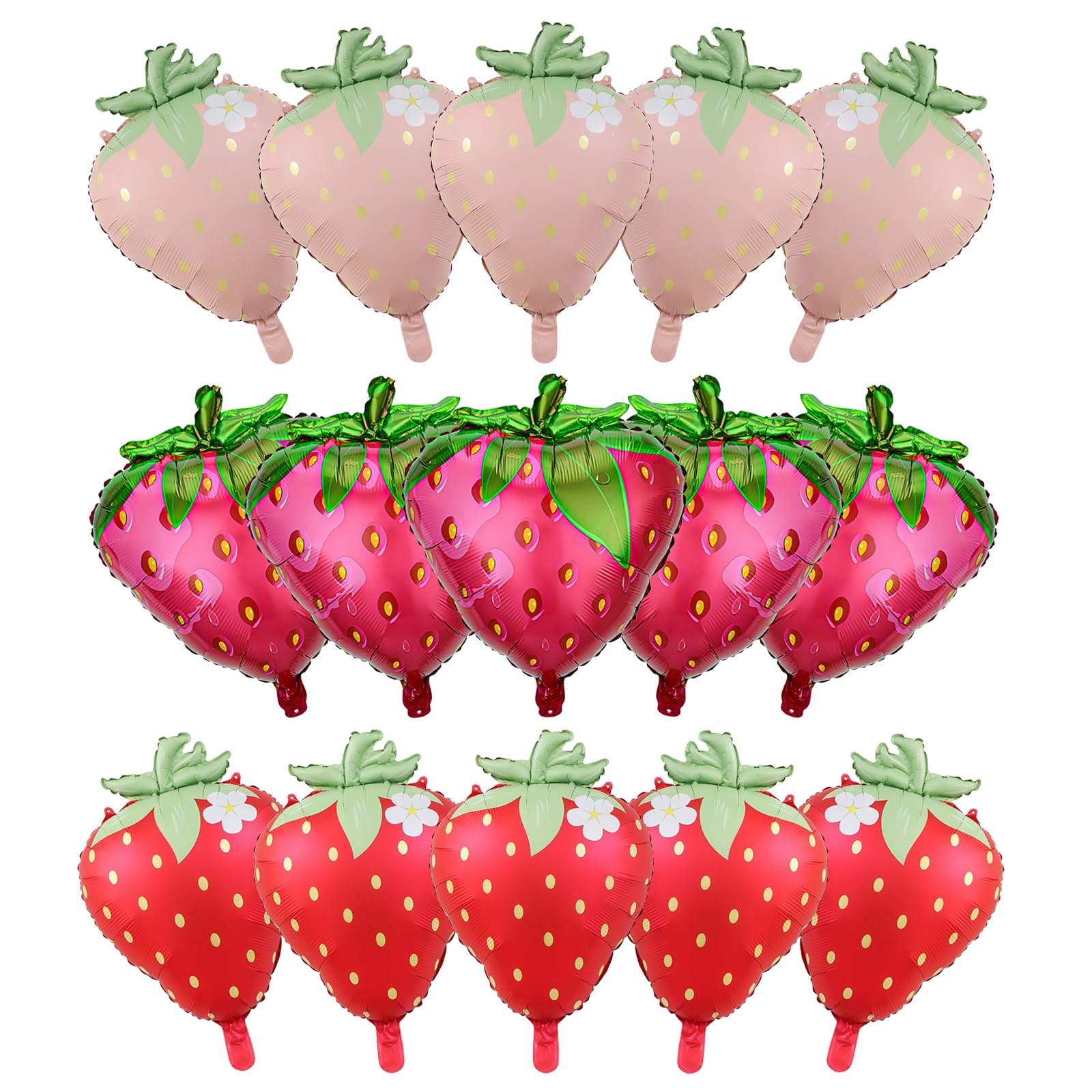 Strawberry Balloons 15 Pcs Cute Sweet Fruit Strawberry Foil Balloon Party Decorations,Pink Red Strawberry Shape Balloons for Baby Shower Berry Themed Party Birthday Decorations Supplies