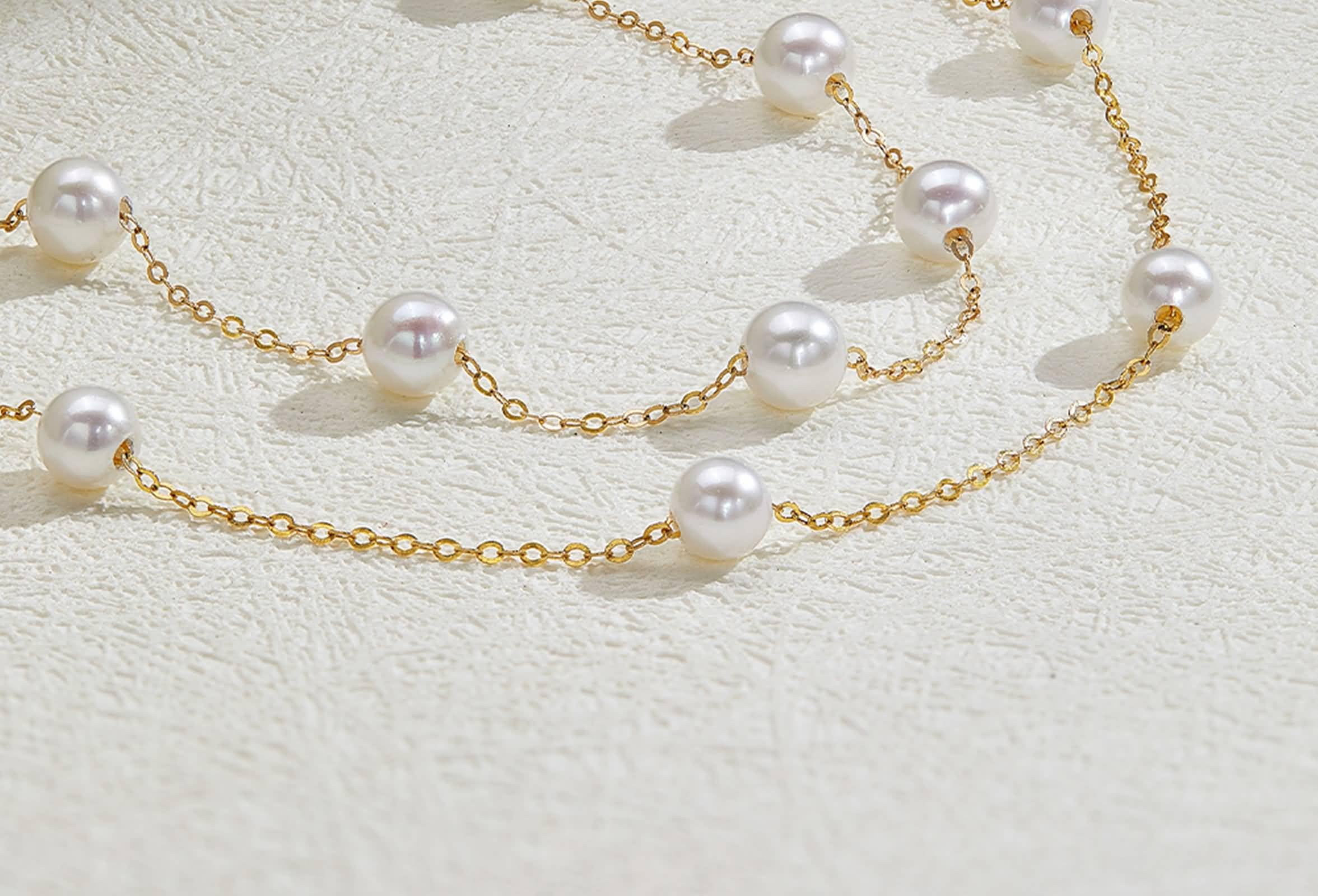 Pulsera de cadena para mujer, cadena de oro amarillo con pulsera de perlas de 4 a 5 mm