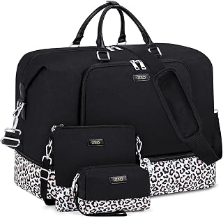 TIBES Travel Weekender Bag for Women with Shoe Compartment, 3-Piece Set