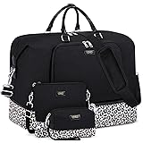 Travel Weekender Bag for Women, Overnight Bag with Shoe Compartment Oversized Travel Duffel Bag Carry On Tote 21" Q- Black&leopard