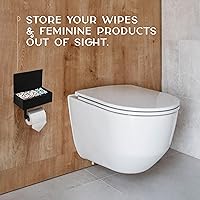 Vista 7 de Day Moon™ Soporte de papel higiénico negro mate con estante, soporte de toallitas para baño, dispensador de toallitas desechables, soporte