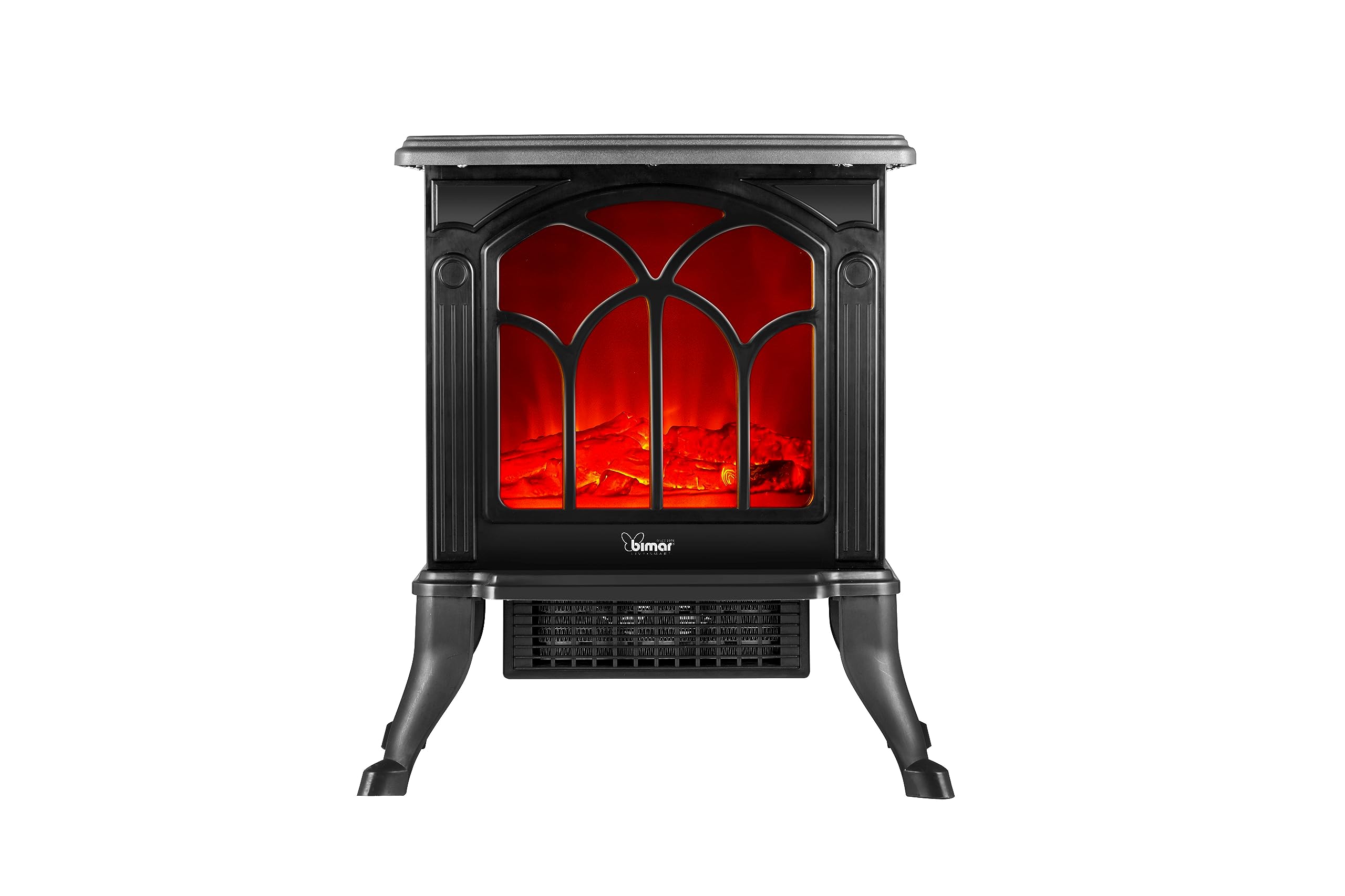 Bimar HFP02 Caminetto Elettrico da Pavimento con Effetto Fiamma Camino con Termoventilatore Resistenza Ceramica PTC a Basso Consumo, Termostato Regolabile e 2 Potenze di Riscaldamento