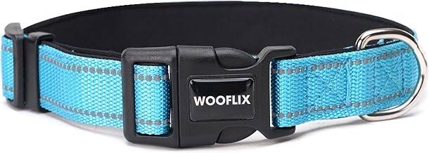 WOOFLIX Reflective Dog Collar For Training And Walks|Adjustable Nylon Training Collar With Tactical Buckle And D-Ring For Medium And Large Dogs|Reflective Dog Collar|(Medium, Blue, 13 Cm X 15 Cm)