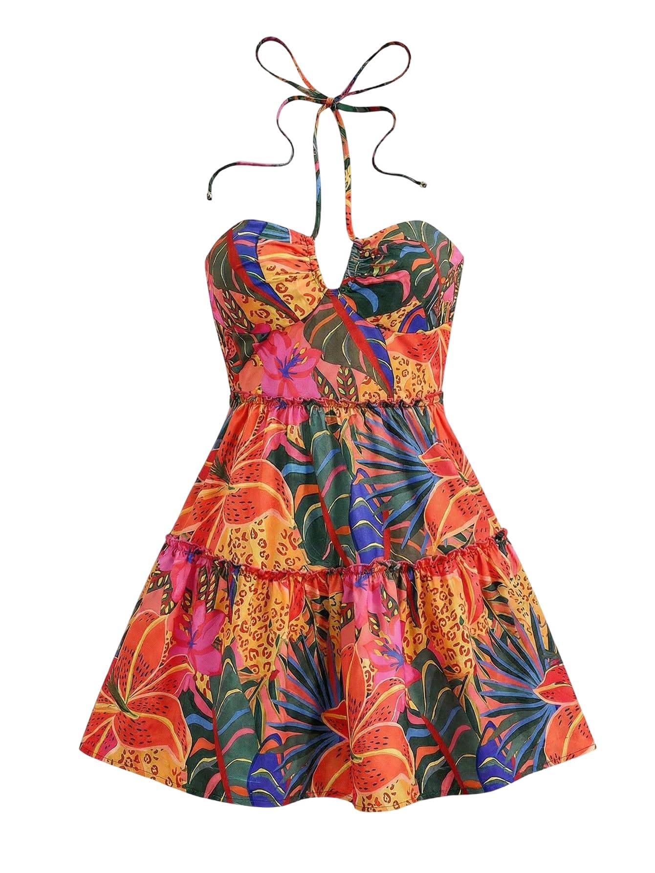 Women's Floral Sleeveless Halter Milkmaid Boho Mini Dress