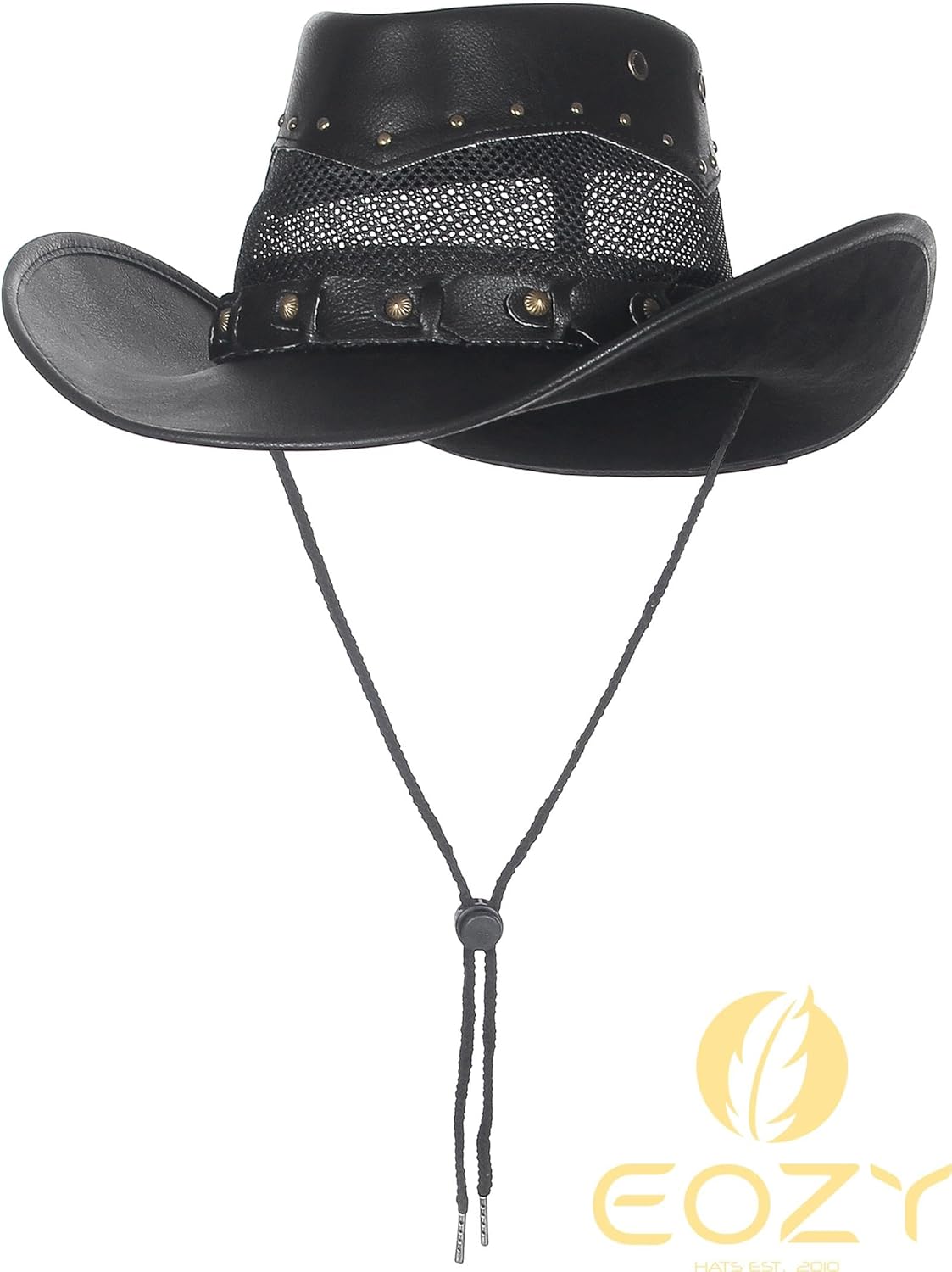 EOZY Western Leather Cowboy Hat for Women Men Summer Hollow Out Cowgirl Hat Beach Sun Hat with Chin Strap