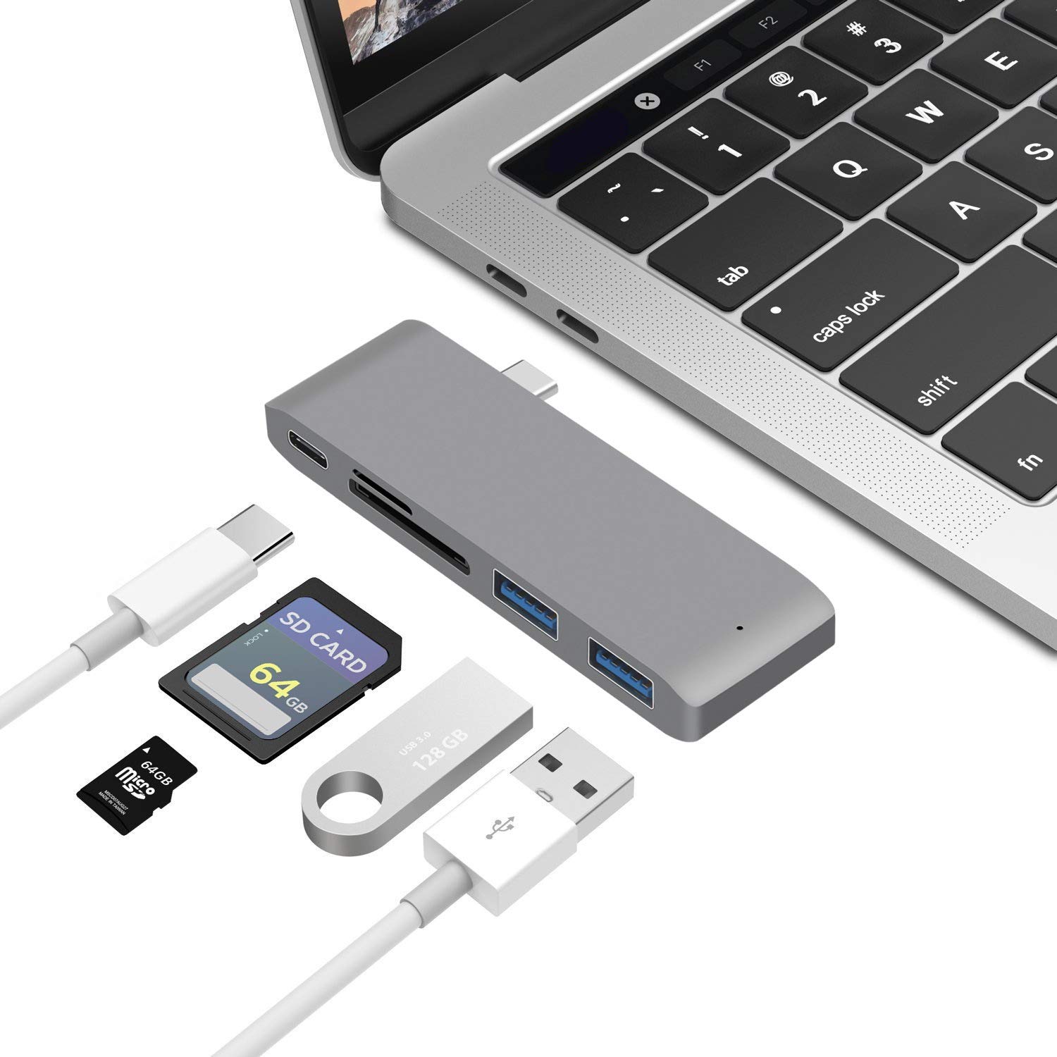 ALOK 5 in 1 USB C Hub 1 x Type C PD 40Gbps, 1 x SD, 1 x microSD Card Reader, 2 x USB 3.0 USB C Hub for MacBook Pro 2020/2019/2018/2017/2016 Macbook Air 2020/2019/2018/2017/2016 PB-9577 (Gray)