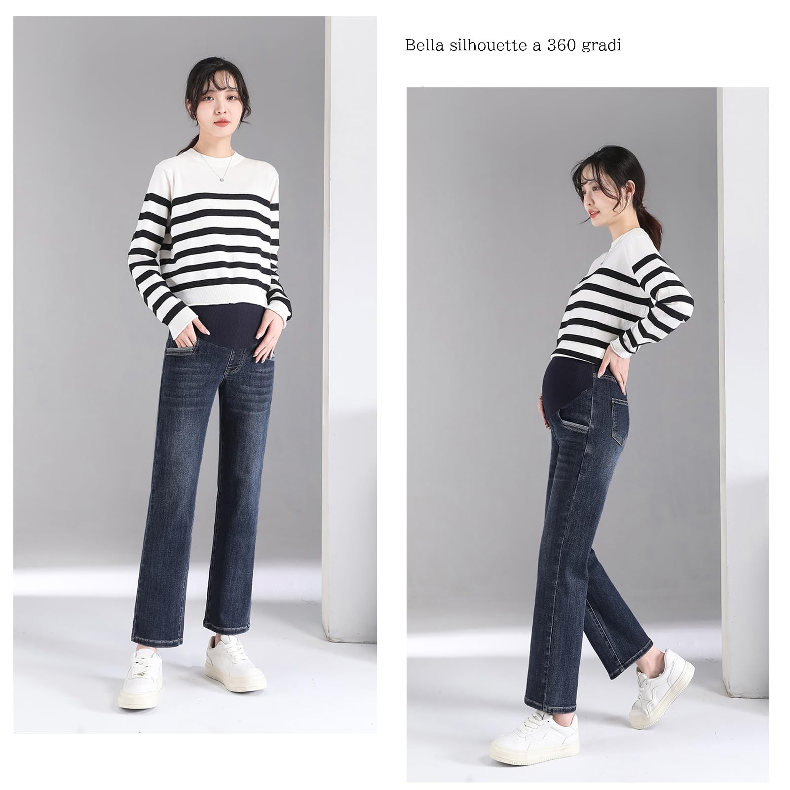 Jean de maternité à jambe droite avec ceinture réglable - Pantalon 3/4 stylisé et pratique, idéal pour les femmes de petite taille (taille courte)