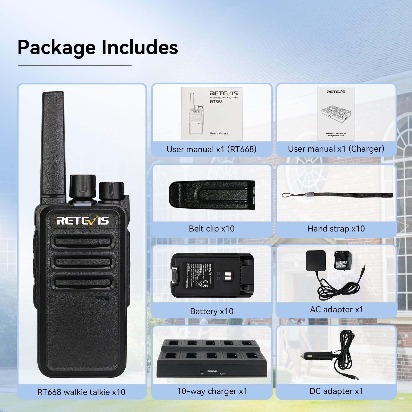 Retevis RT668 Talkie Walkies, Talkie-Walkie Professionnel pour Chargeur 10 en 1, Charge Efficace, Fentes Amovibles,Robuste, Talkie Walkie Longue Portée pour Fabricant,Entrepôt(Noir, 10 Pièces)