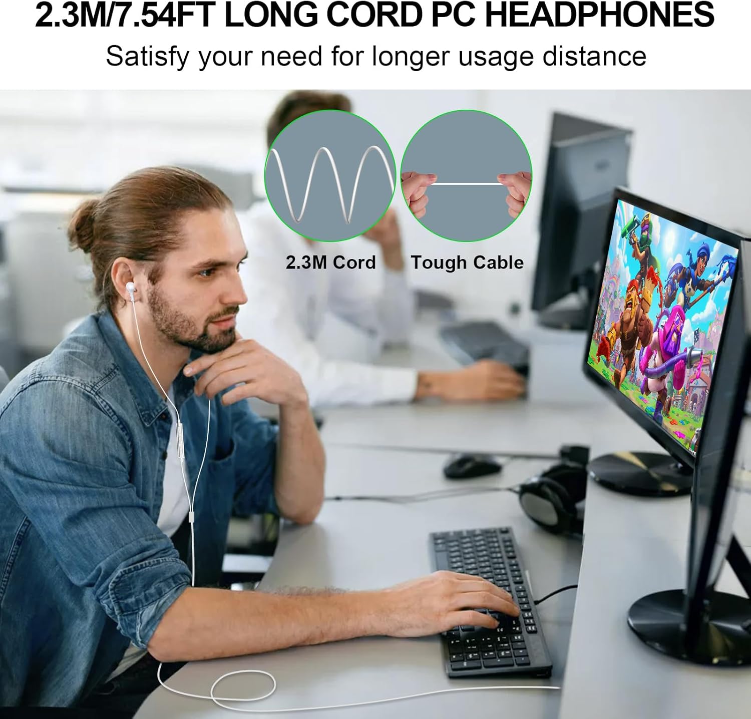 ASKUBSKU USB Earbuds with Microphone for PC, USB Headset with Mic for Computer Wired Earphones with Mute, Noise Isolating Work Office Gaming PC Headphones for Laptop