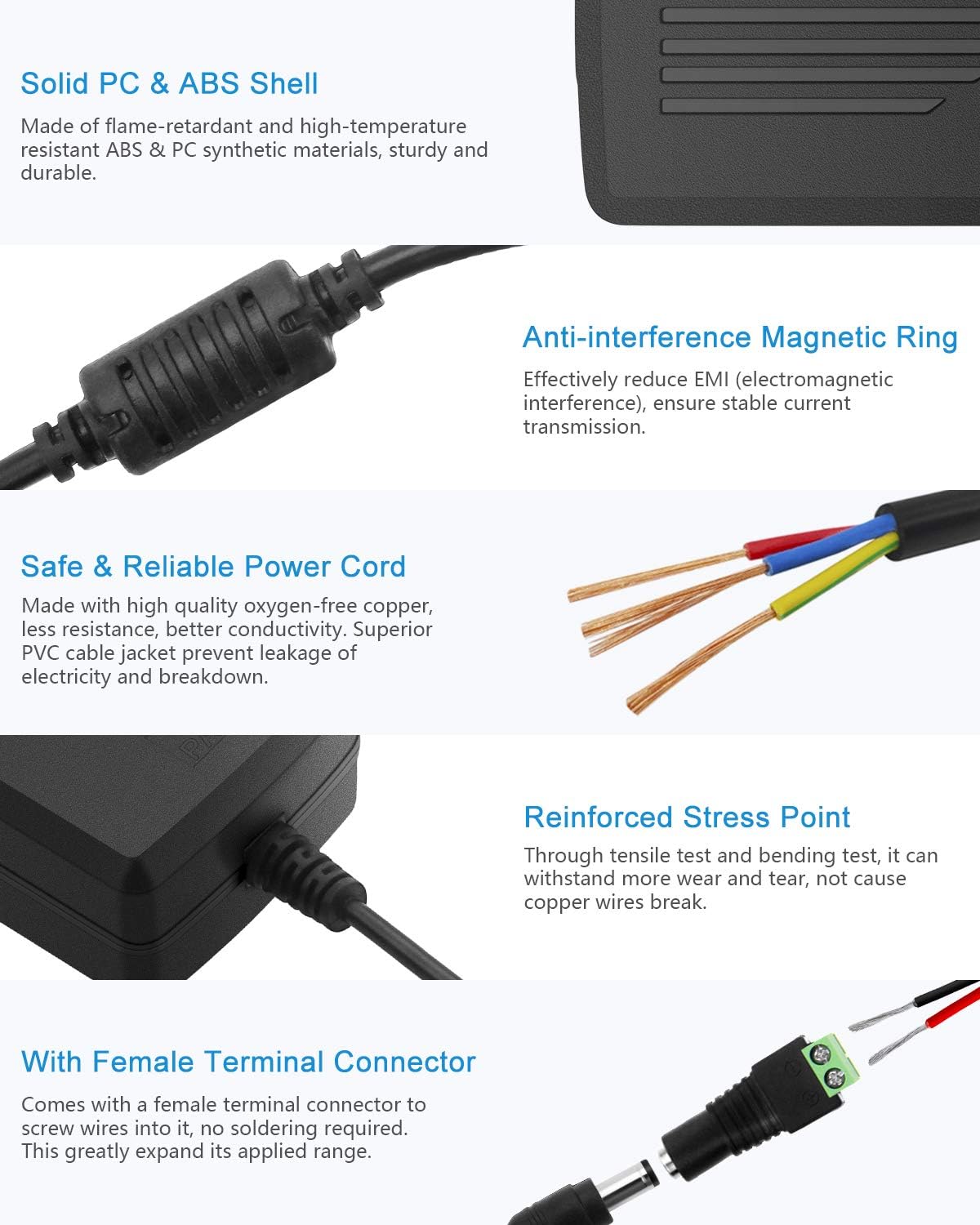 ALITOVE 12V 5A Power Supply 12 Volt 60W Power Adapter 100~240V AC to DC 12V Converter LED Driver Transformer 5.5x2.5mm 2.1mm for LED Light Strip Security Cameras Webcam Radio transceiver,5-Pack