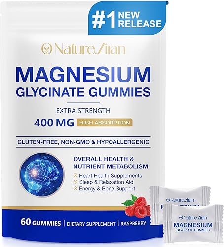 Gomitas de glicinato de magnesio 400 mg, para mujeres y hombres, apoyo corporal y relajación, 60 gomitas