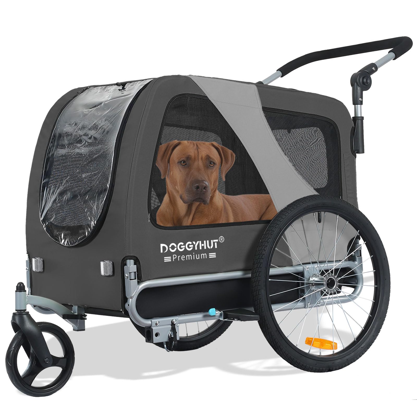 DOGGYHUT® Premium Large 2 in 1 Hundefahrradanhänger & Jogger bis 35 kg Hundeanhänger Fahrradanhänger für Hunde mittelgroße und große Hunde 80105 (GRAU/SCHWARZ)