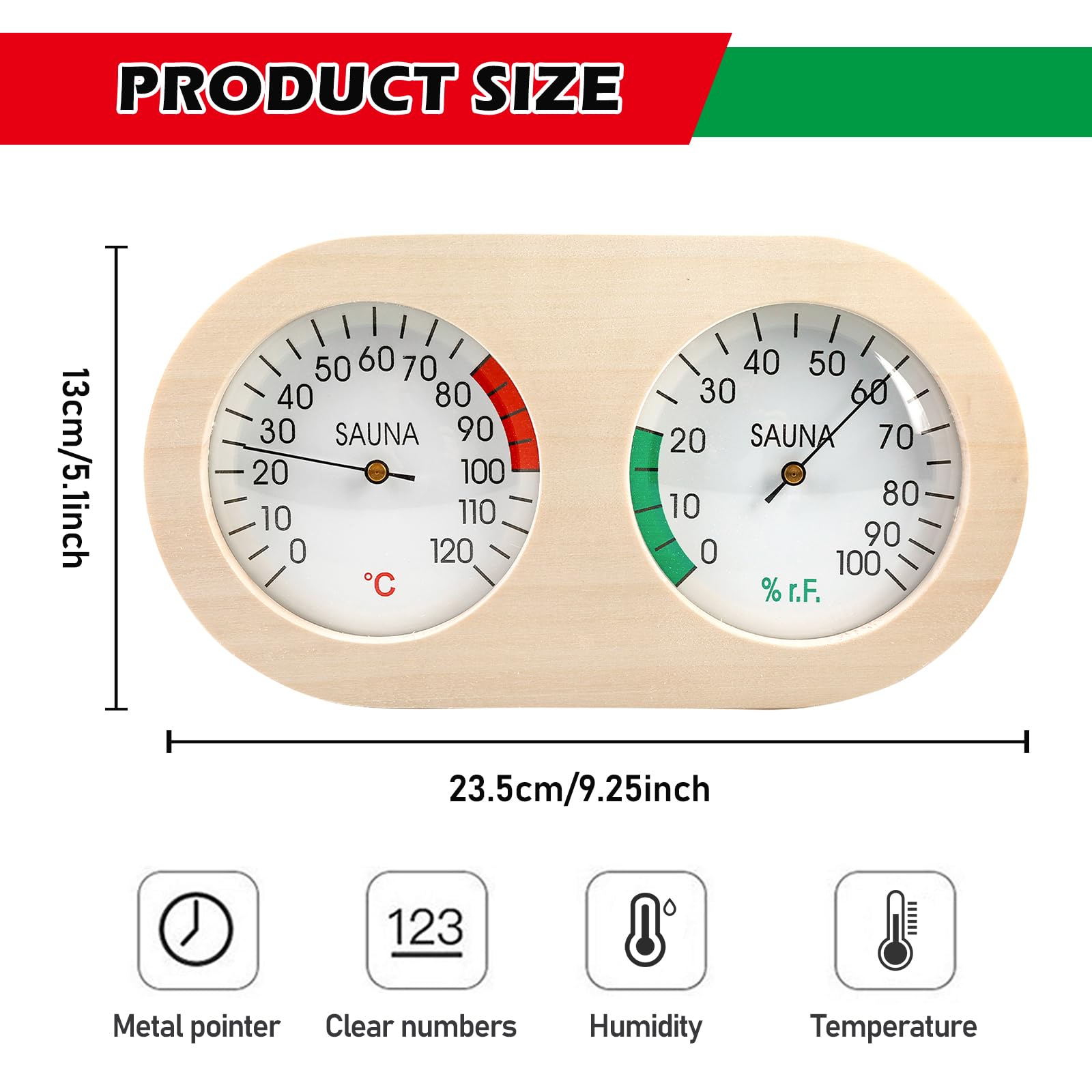 BORDEAG Thermomètre Et Hygromètre 2 En 1 De Sauna Thermomètre Hygromètre En Bois, Thermo-Hygromètre Thermomètre Analogique Hygromètre Thermomètre De Sauna Hygromètre Pour Intérieur Extérieur