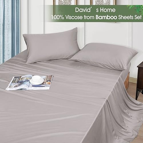 Miniatura 8 de Davids Home Juego de sábanas refrescantes 100 bambú tamaño King color gris sábanas de bambú orgánico con bolsillo profundo de 16 pulgadas juego de
