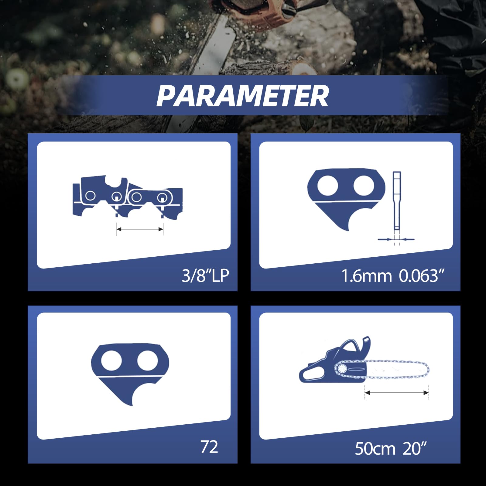 3 łańcuchy do piły 3/8" 20" 72TG 50cm 1.6mm 063