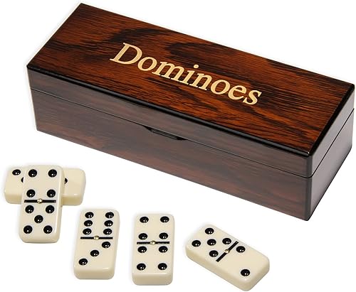 Miniatura 3 de MINGXUN - Juego de regalo doble de 6 dominós 28 azulejos con giratorio en caja de madera