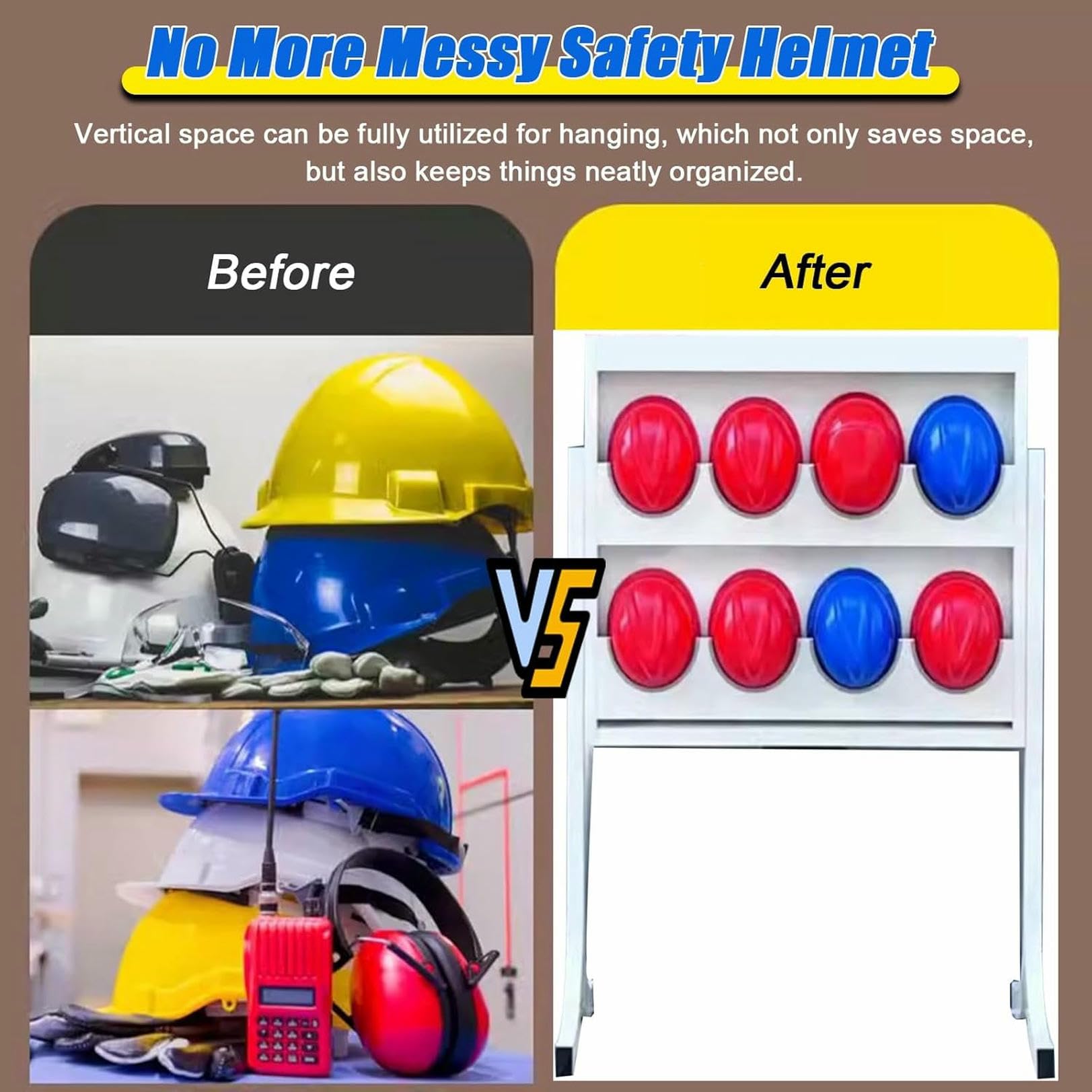 Organizador de Cascos Independiente, para Taller/fábrica/Oficina de Obra, Estante para Cascos con Tira de Goma Suave, Soporte de Acero Resistente para exhibir Cascos de Seguridad