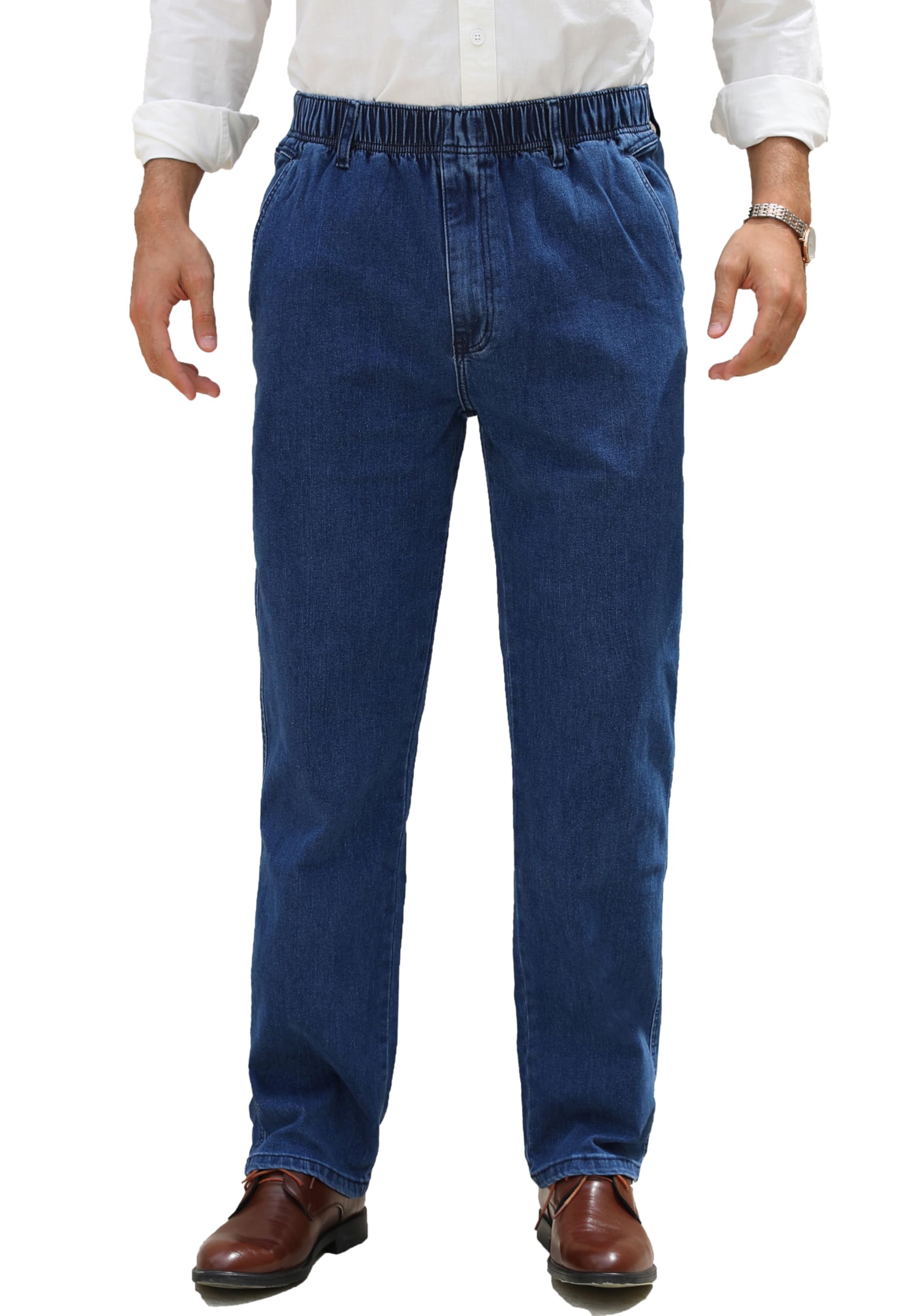 voeeron Elastic Waist Jeans for Men Loose Fit Mens Elastic Waist Pants ...