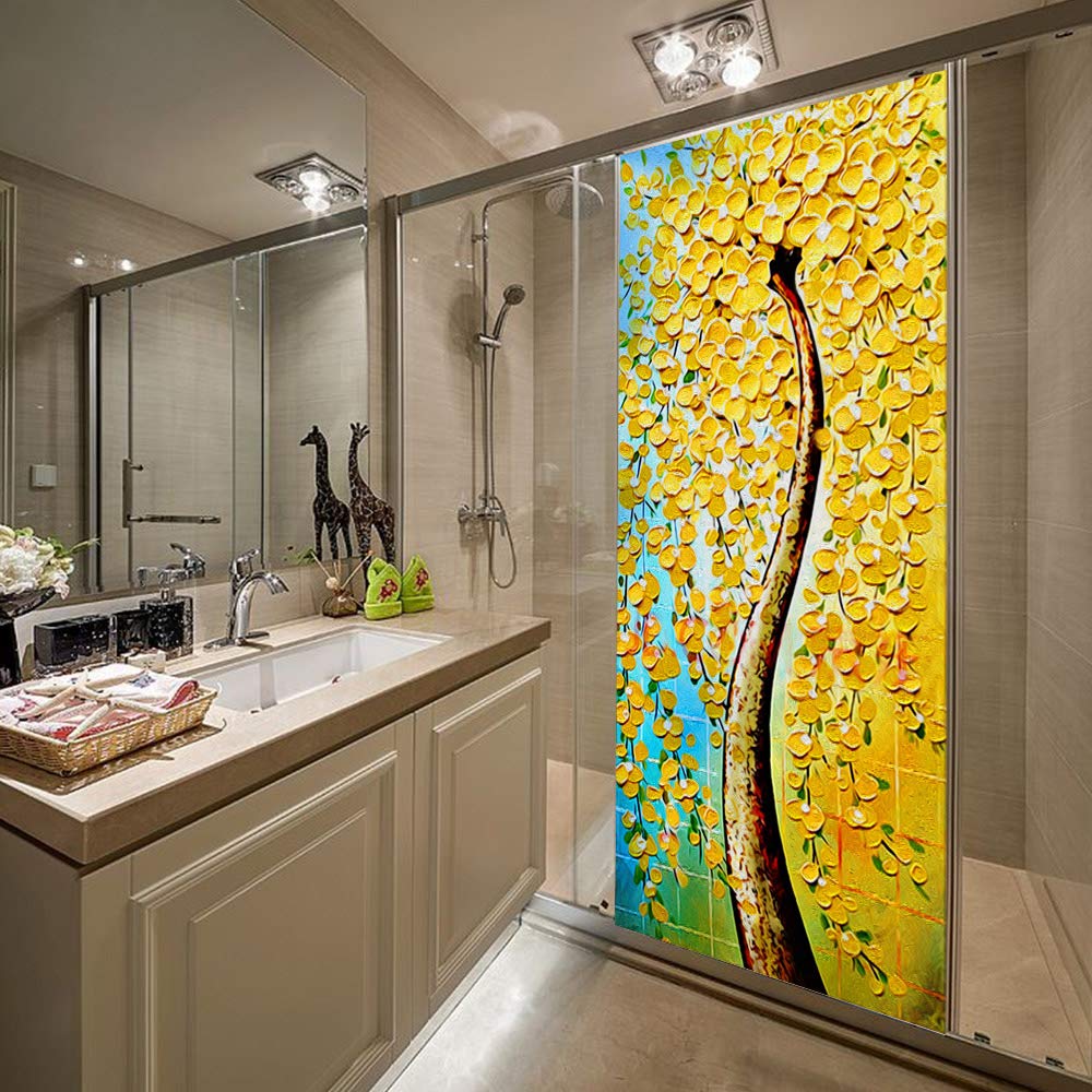 Papier peint de porte arbre d'or 3D sticker amovible et imperméable pour couloir