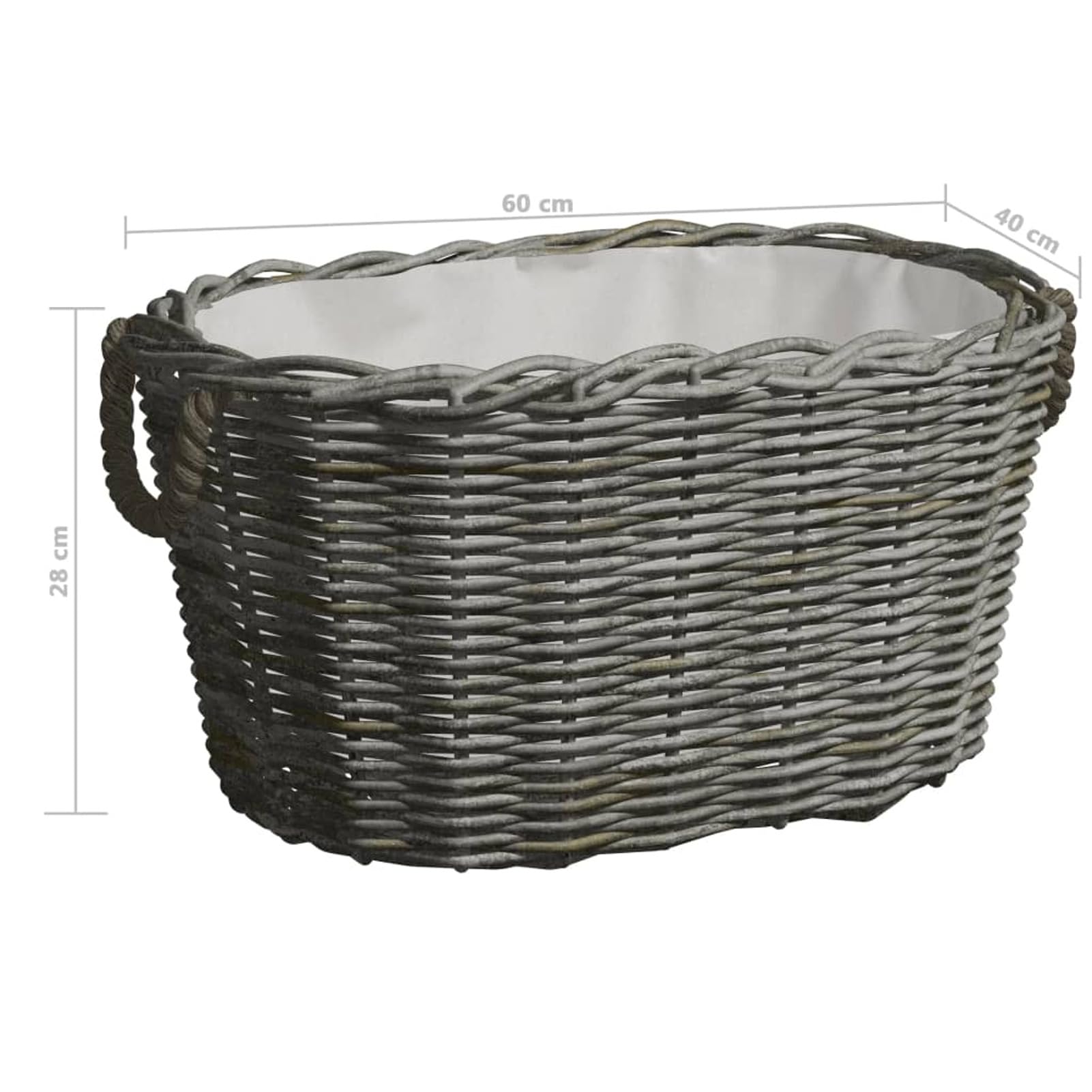 Homgoday Cestino a legna Manici di trasporto Salice Naturale Grigio 59x42x28 cm Cesto di vimini per conservare legna