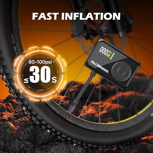 Miniatura 3 de MEGAWHEELS Mini bomba de neumáticos para bicicleta, bomba eléctrica de bicicleta de 120 PSI con válvula Presta y Schrader, bomba de bicicleta