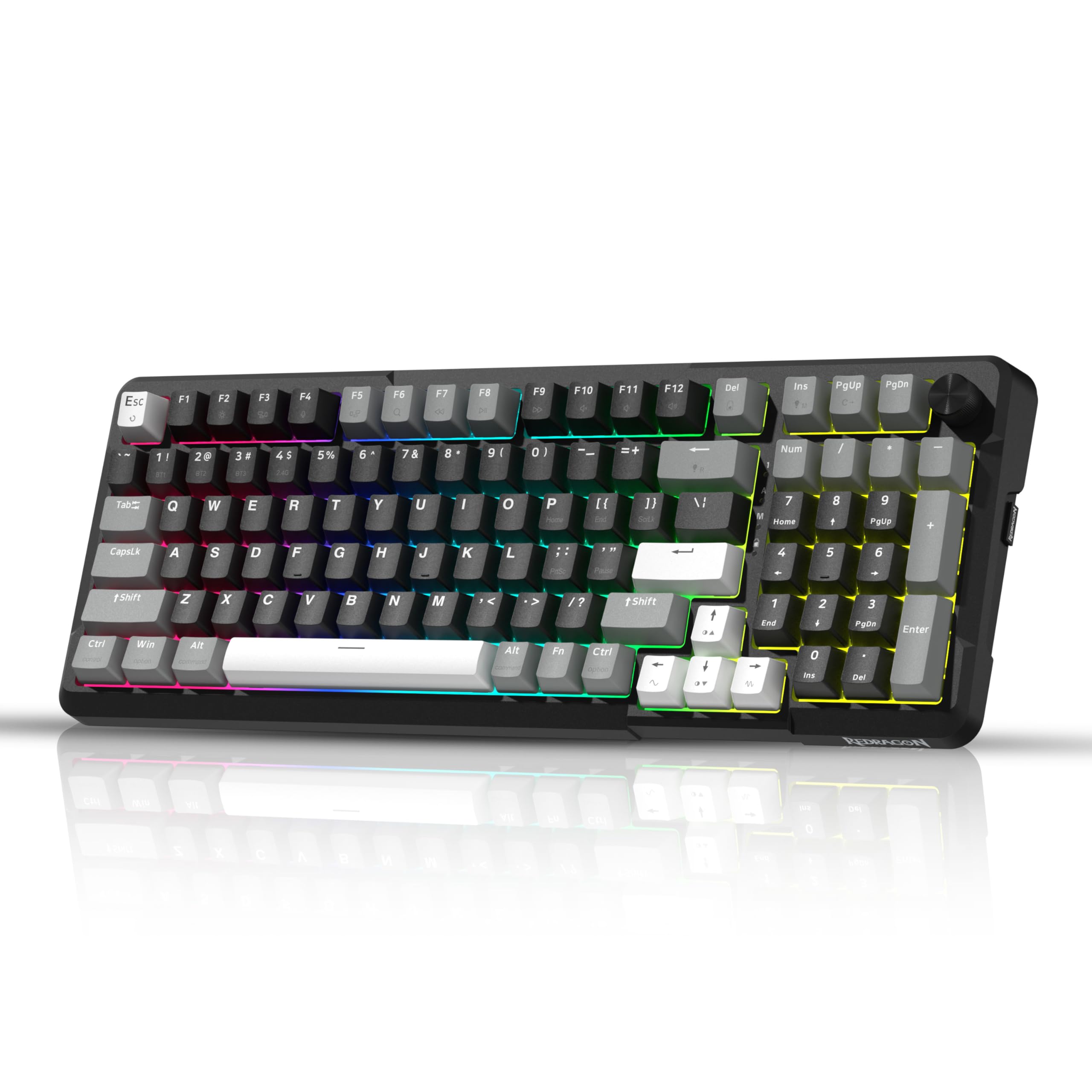 Redragon K742 Gasket Teclado Gaming Mecánico Inalámbrico, 2.4Ghz/BT/USB-C, Hot-Swappable, Iluminación RGB, Soporte de Software, 98 Teclas, Snap Tap, Espumas Absorbentes, para Win/PC/Mac