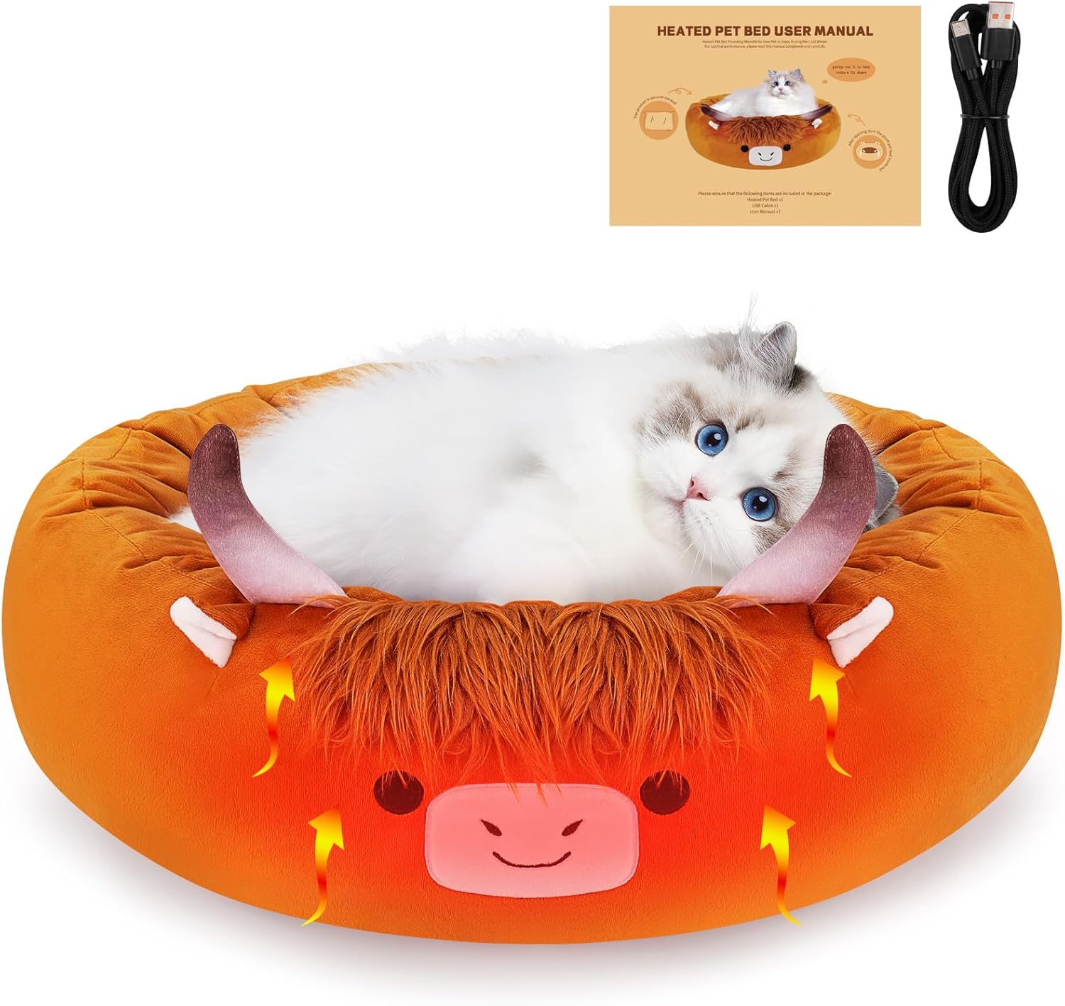 Highland Cow Heated Cat Bed – Cute Round Dog Bed, Warming Pet Bed for Indoor Cats & Small Dogs, Washable Calming Nest with Heating Pad & Timer, Cow Pet Heating Pad for Cats and Dogs Highland Cow Heated Cat Bed – Cute Round Dog Bed, Warming Pet Bed for Indoor Cats & Small Dogs, Washable Calming Nest with Heating Pad & Timer, Cow Pet Heating Pad for Cats and Dogs