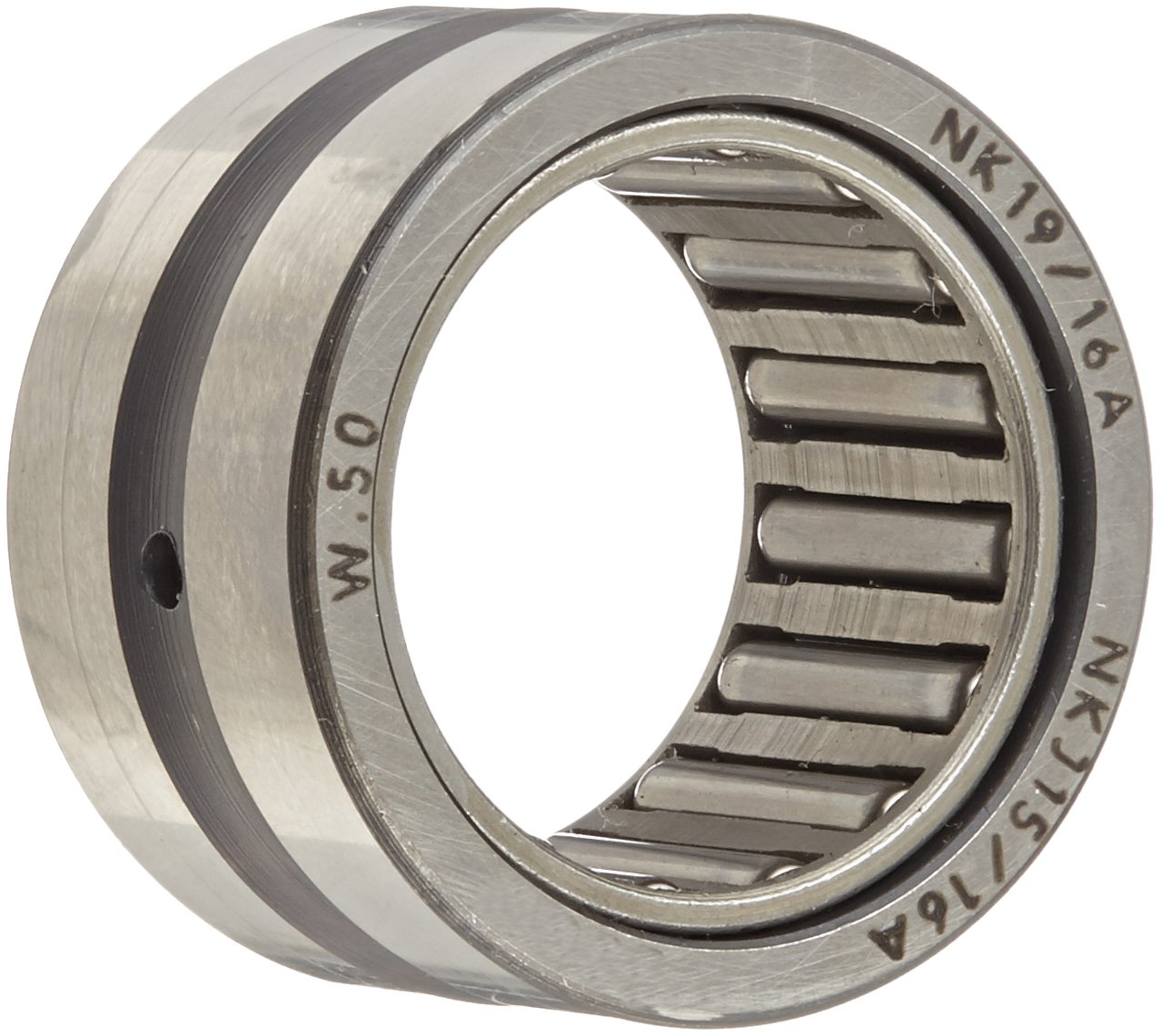 Koyo NK19/16A Needle Roller Bearing, Outer Ring and Roller, Open, Oil Hole, Steel Cage, Metric, 19mm ID, 27mm OD, 16mm Width, 24000rpm Maximum Rotational Speed