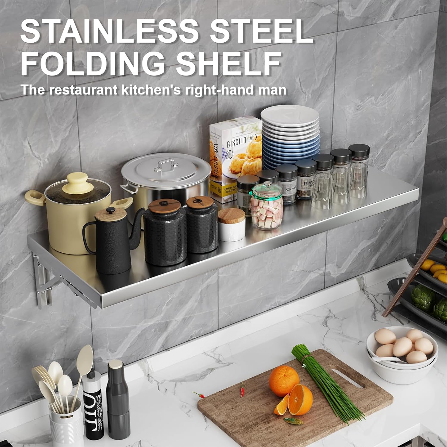 Folding Wall Shelf 31.5" x 12", Stainless Steel Wall Mounted Folding Table, 110lb Capacity, Floating Concession Shelf for Food Trucks, Trailer Windows, Kitchen, Restaurant, Garage Utility Room
