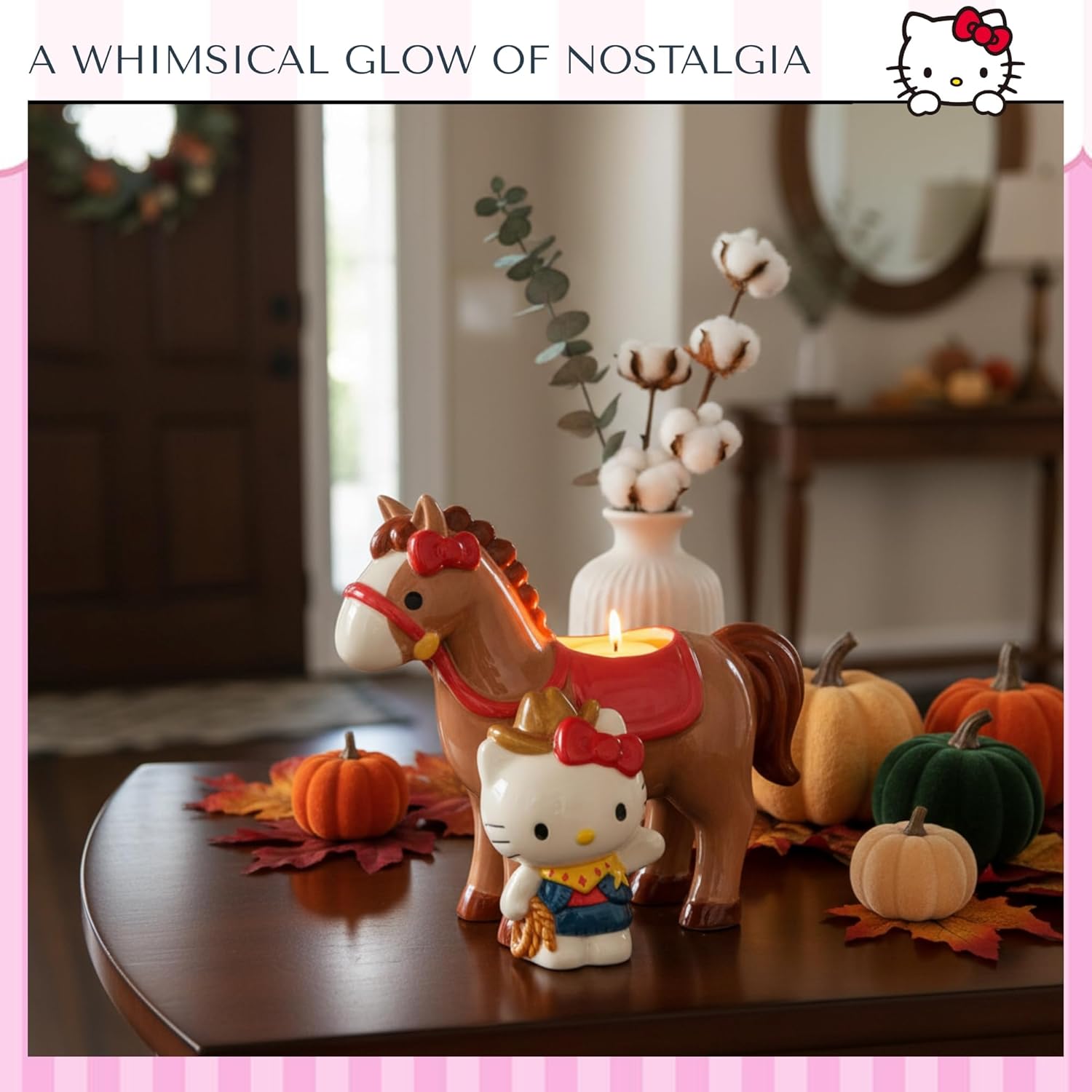 Blue Sky Clayworks Hello Kitty Western Cowgirl and Horse Tea Light Candle Holder, Home & Office Accessories, Ceramic, 23462