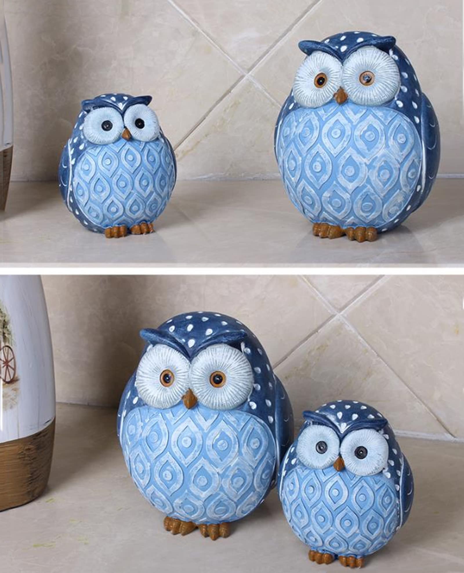 Amazon.co.jp: かわいい青いフクロウの置物、抽象的な樹脂彫刻の飾り