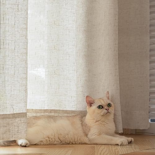 Miniatura 5 de JINCHAN cortinas de mezcla de lino para sala de estar, con bolsillo para cortinero y trabillas traseras, paneles para dormitorio y puerta de patio,