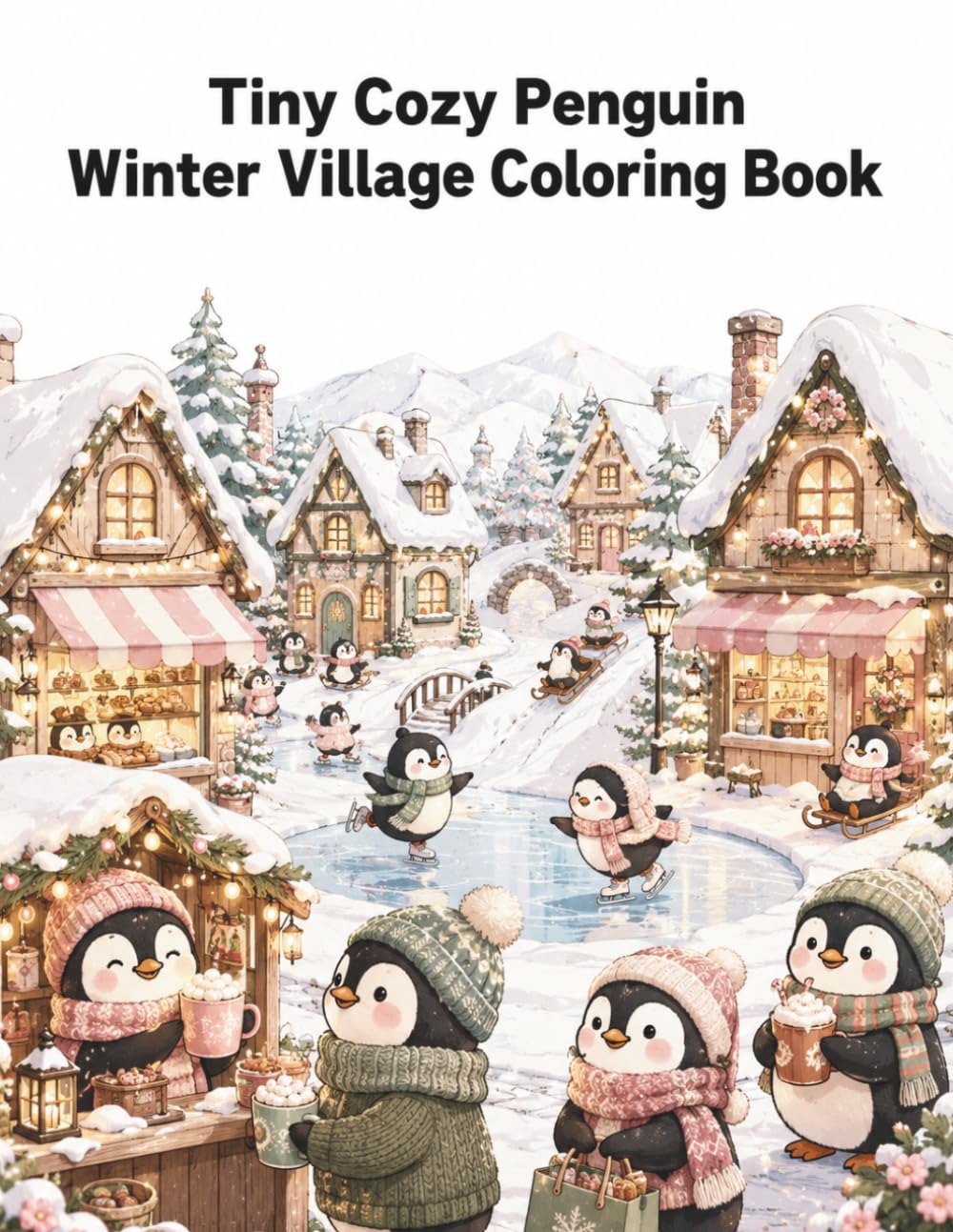 Tiny Cozy Penguin Winter Village Coloring Book: Adorable Penguins Enjoying Snowy Cottage Life and Cozy Winter Adventures