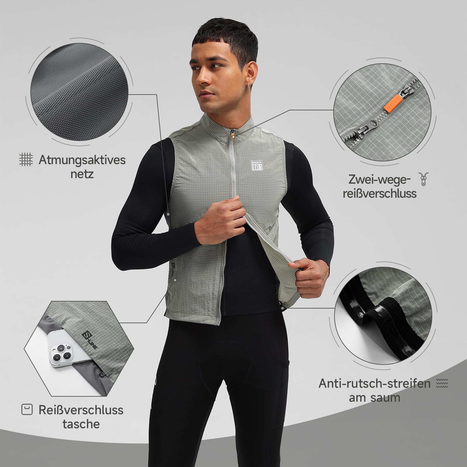 Santic Chaleco de ciclismo para hombre y mujer, sin mangas