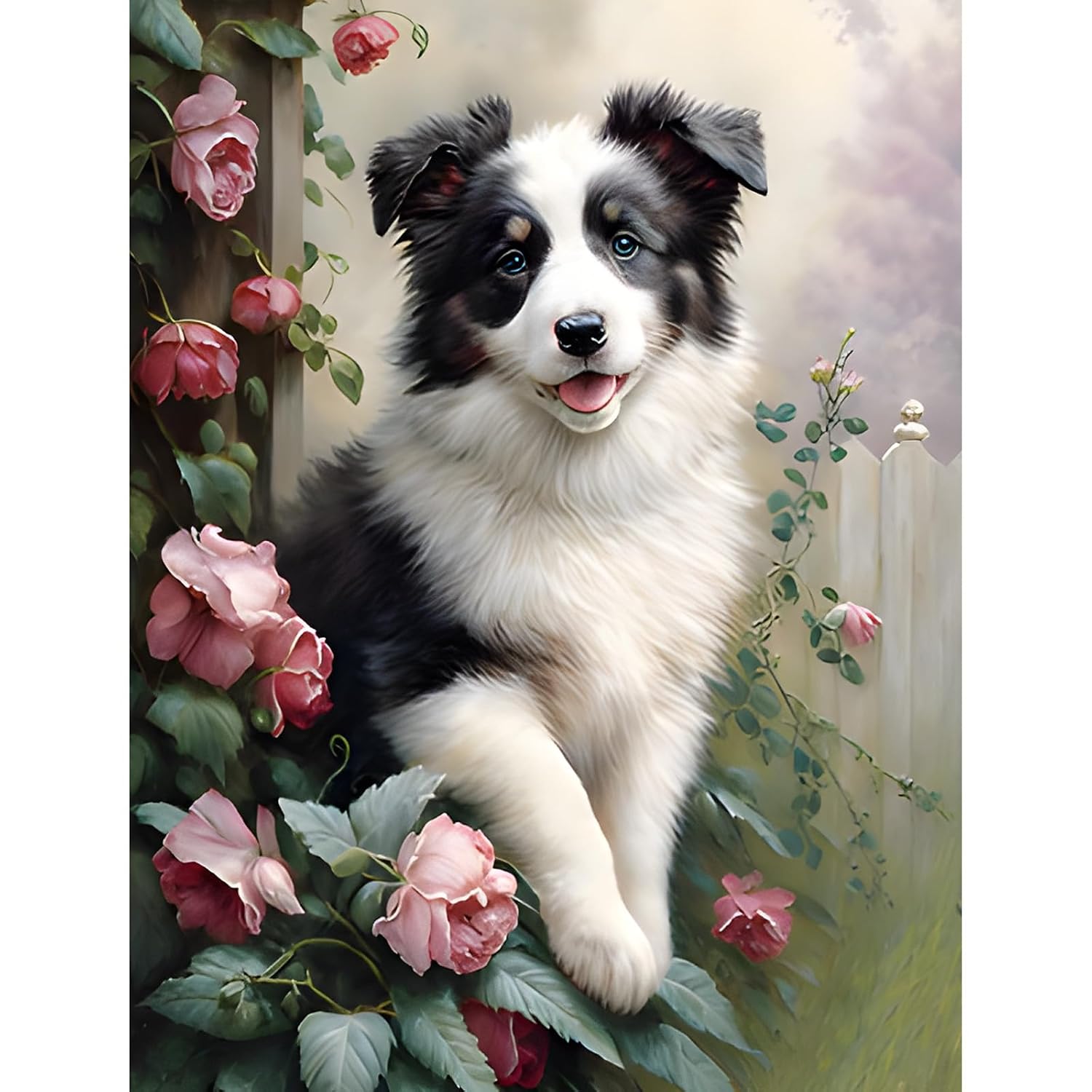 Diamond Painting 5D Chien Fleurs MOGTAA Kit Complet 30x40