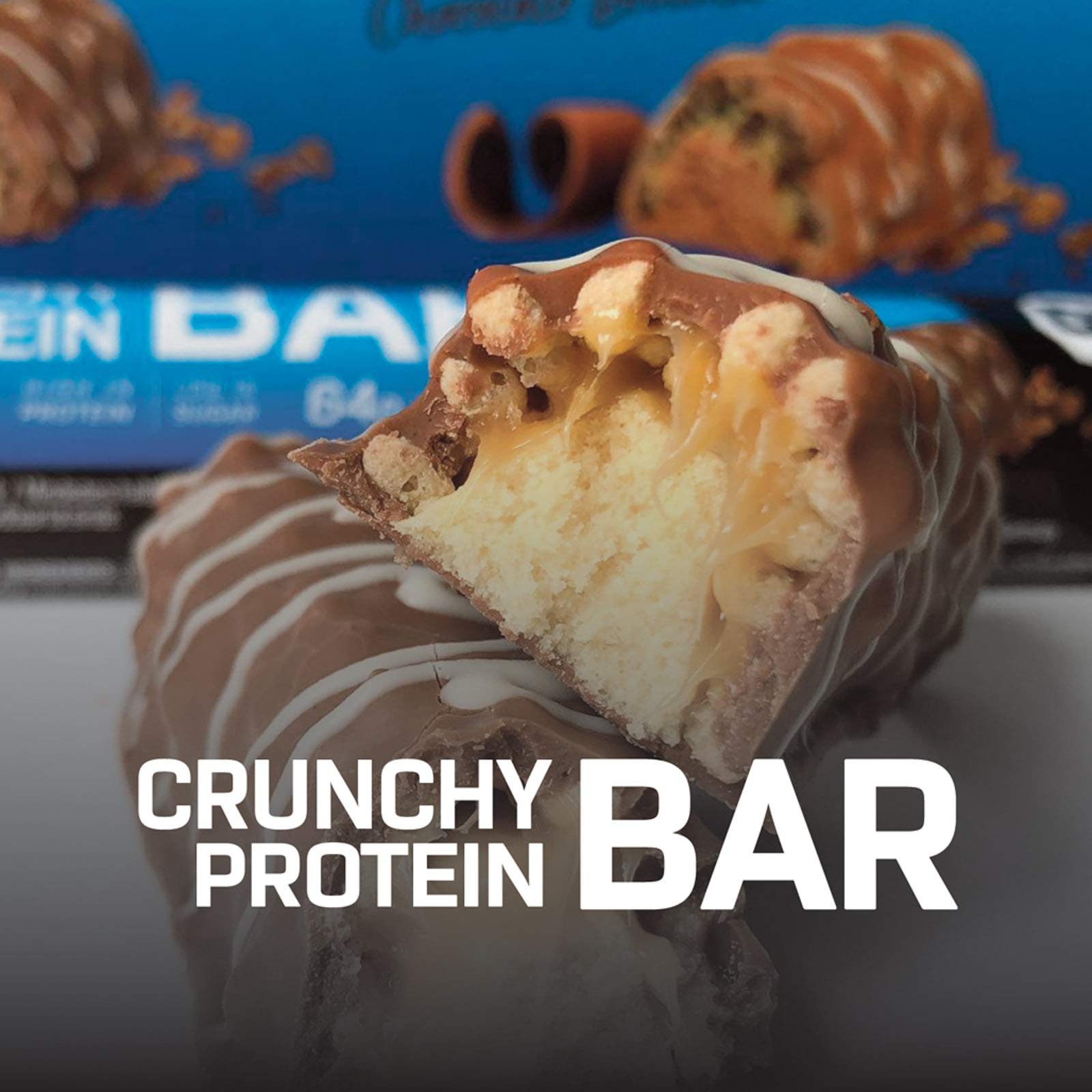 Bodylab24 Crunchy Protein Bar Cookies & Cream 12 x 64g Vorratsbox, knuspriger Protein-Riegel mit Schokoladenüberzug, mit 20g Eiweiß pro Riegel, High-Protein Low-Sugar, Eiweiß-Riegel mit wenig Zucker