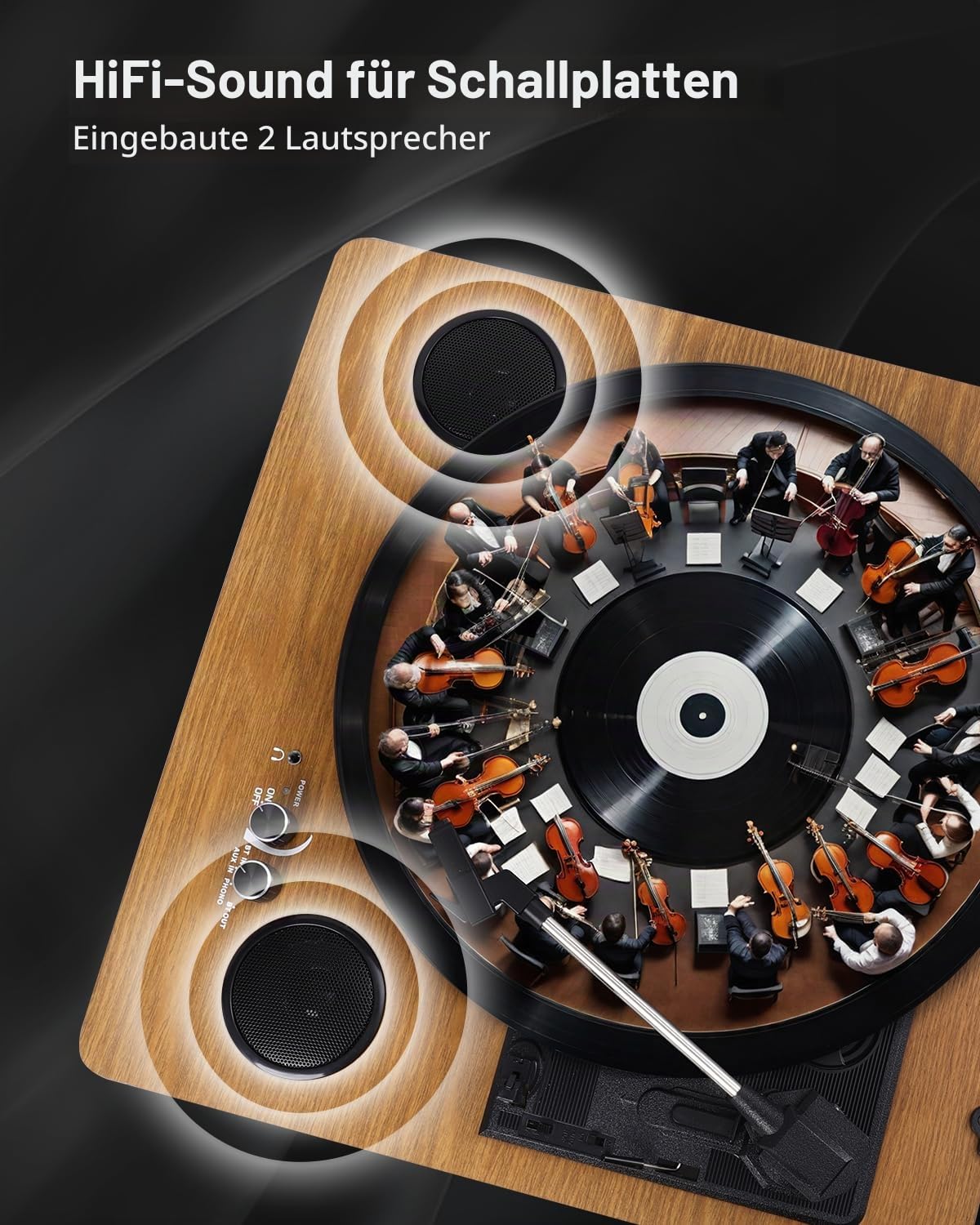 VIFLYKOO Plattenspieler, Schallplattenspieler Bluetooth mit 2 Stereo-Lautsprecher, 3-Gang 33/45/78 u/min, Retro Plattenspieler unterstützt Vinyl zu MP3/Kopfhöreranschluss/AUX-Eingang/RCA-Ausgang