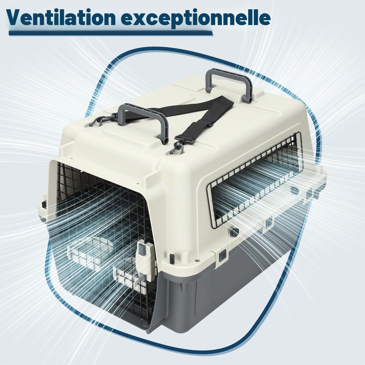 Cage de transport pour animaux de compagnie en PP avec porte et fenêtre en métal, poignée de transport et laisse, 67,3 * 54,9 * 51,5 cm avec 4 roues, cage de transport pour chats et chiens