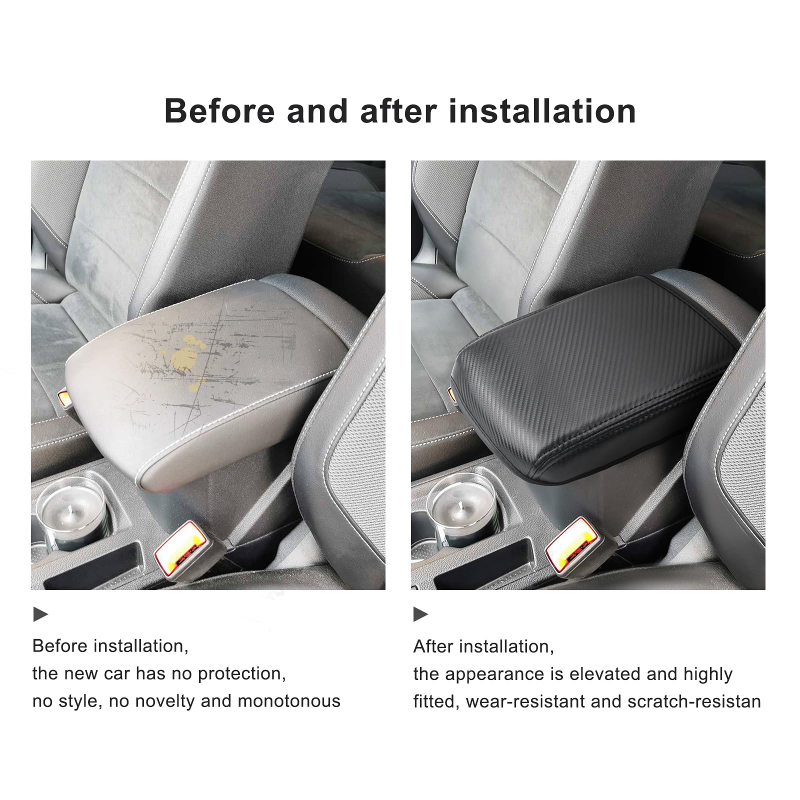 LUKBUT Copertura Console Centrale In Pelle Per Volkswagen T-ROC 2018-2022, Antigraffio E Antiscivolo, Nero