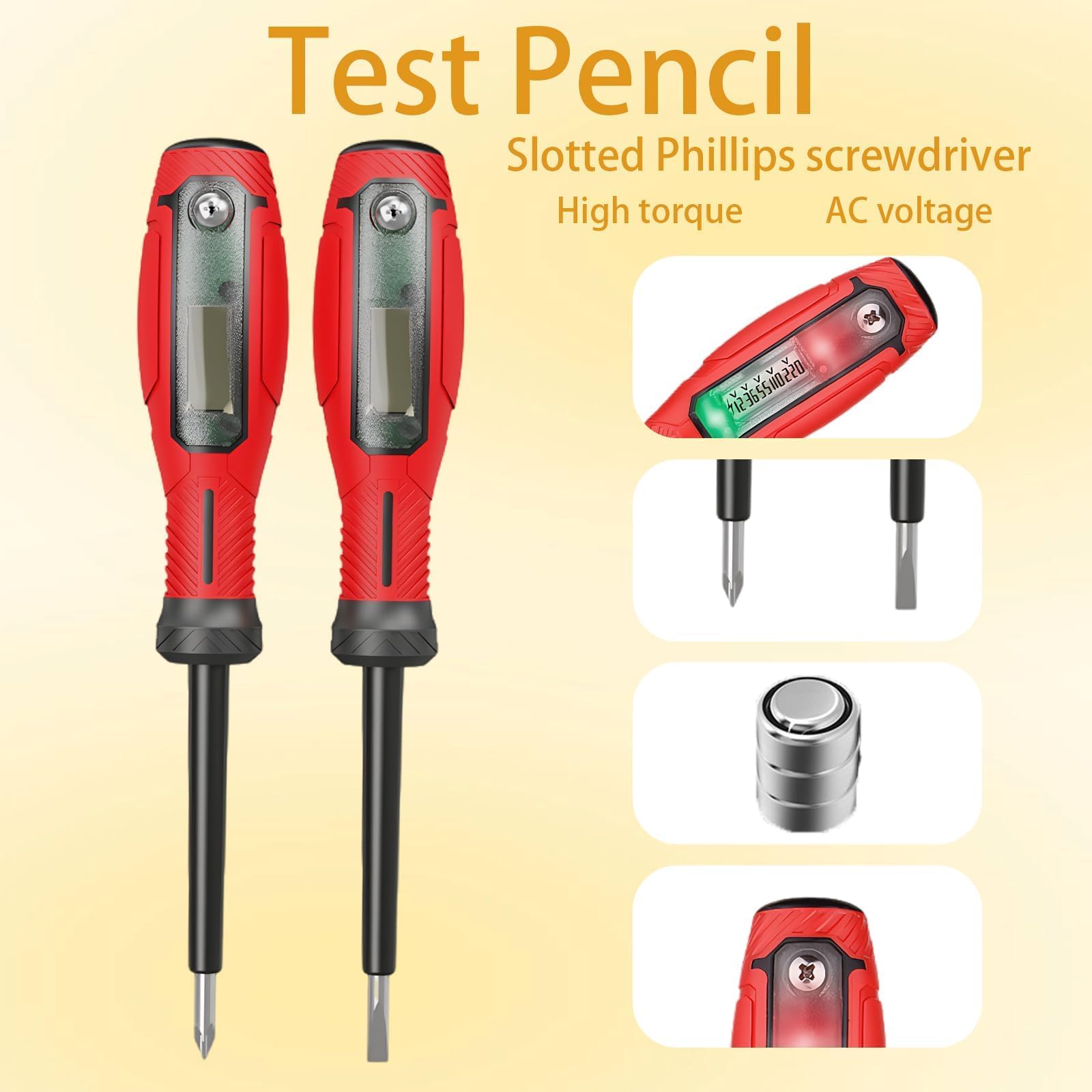 2 Pezzi Cercafase Professionale Cerca fase Senza Contatto con Display LCD, Cacciavite Cercafase 2 in 1, Punta Cacciavite Magnetico, Allarme Acustico Elettricisti, Penna Tester di Tensione e Corrente