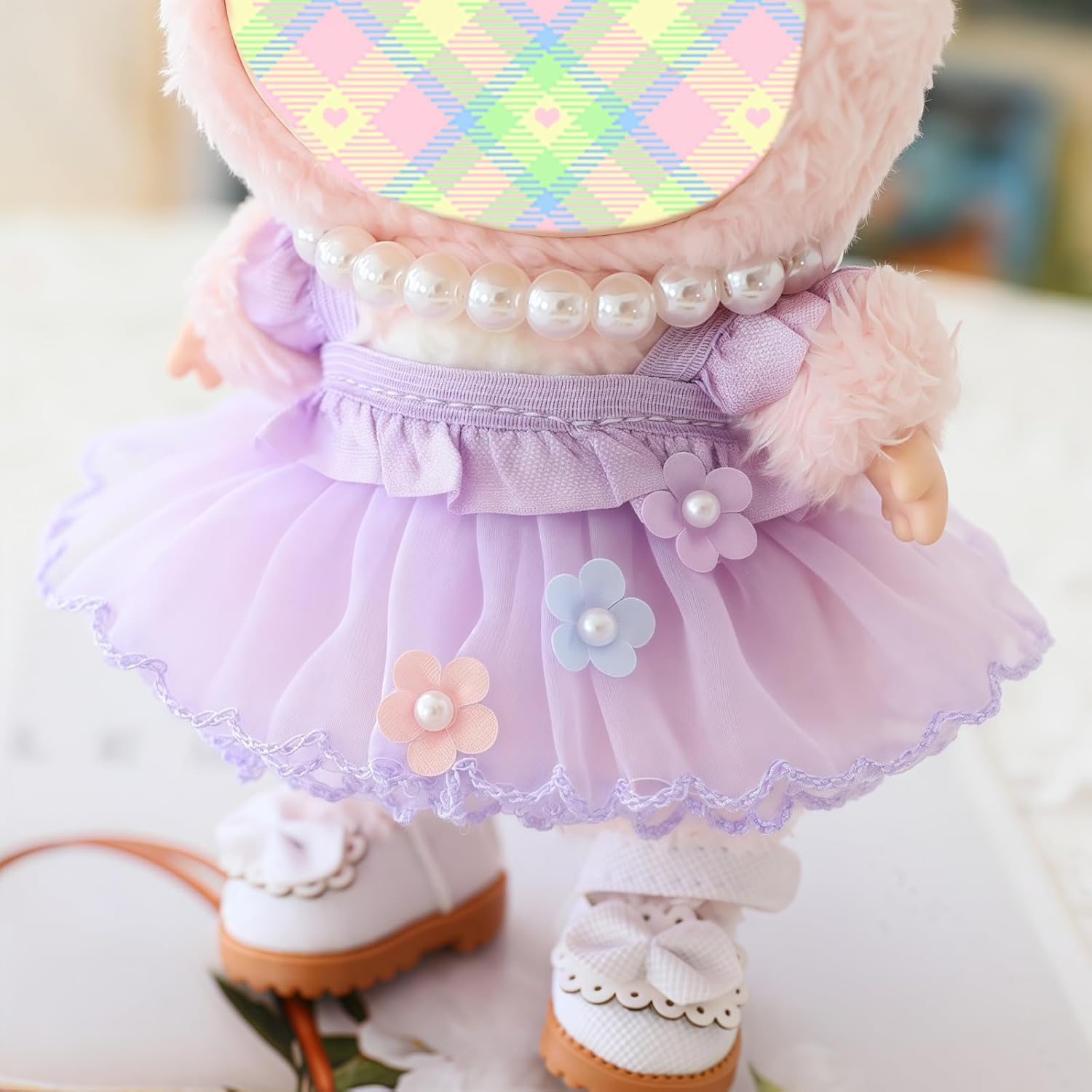 Clothes for Labubu Dolls (No Doll) Accessories, Outfit Set 5 Pieces Gauze Dress for 17cm Doll, Romantic Skirt Doll Clothing Set Replacement Purple